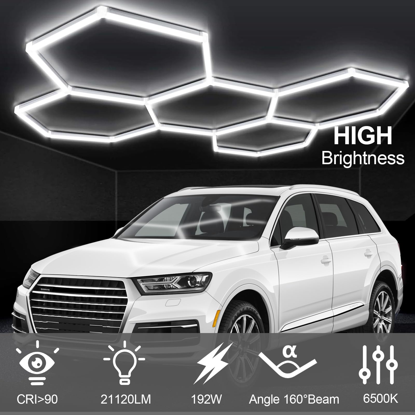 Garagenlampe LED 5-Hex 192W 6500K Verformbare LED Werkstatt Deckenleuchte DlY Sechseck Garage Licht für Garage, Werkstatt, Lager, keller, Fitnessstudio