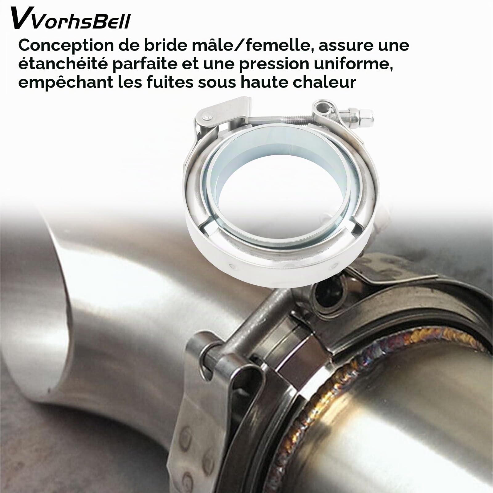 Collier de serrage en acier inoxydable de 6,3 cm(2,5") à dégagement rapide en V - Collier de serrage turbo en acier inoxydable 304 avec bride mâle femelle - Compatible avec moteur diesel