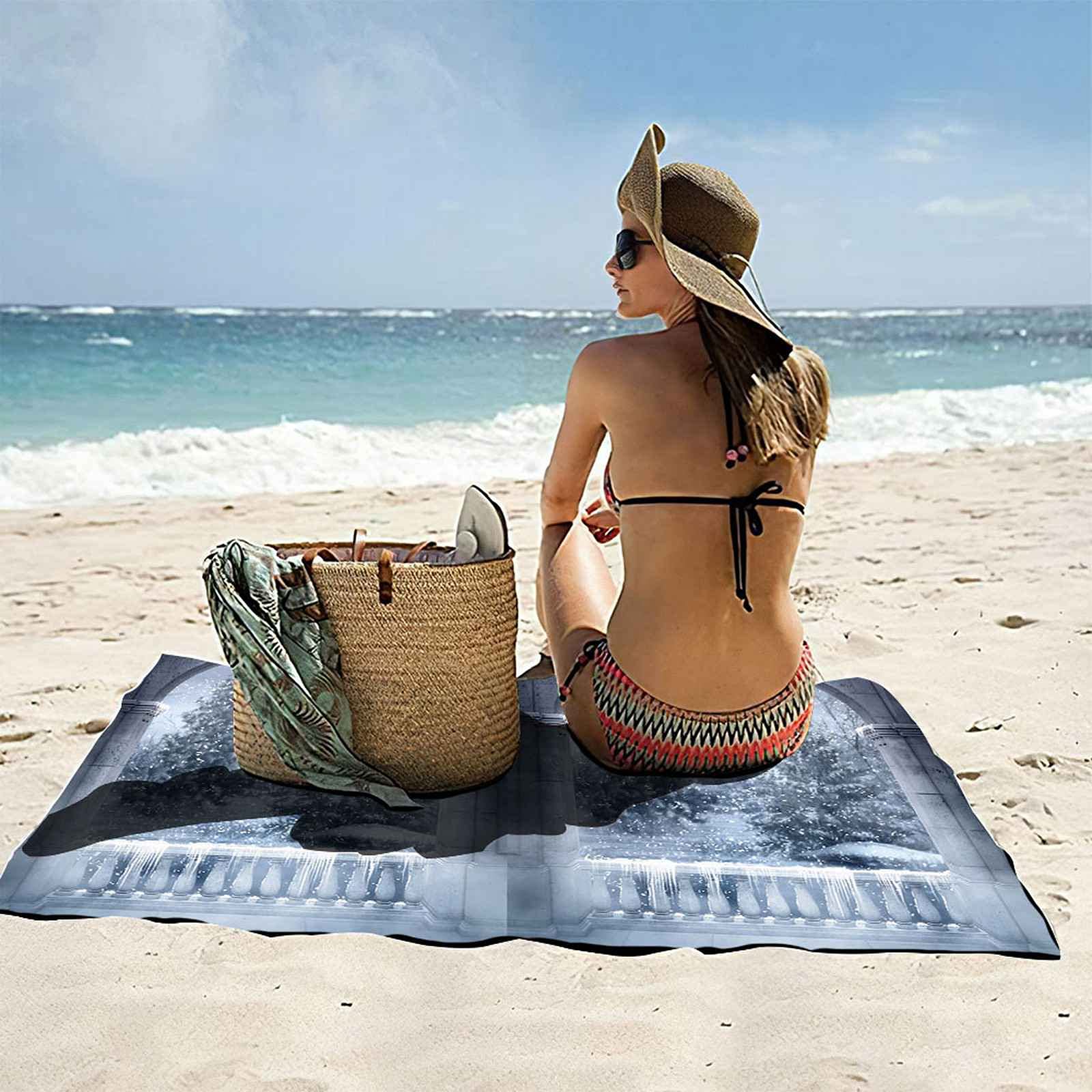 Telo Da Mare 3D Inverno Fuori Dalla Finestra Stampato Asciugamano Da Spiaggia 150x200cm Asciugamano Microfibra Grande Antisabbia Leggero Telo Mare Per Sport Piscina Viaggi In Famiglia Vacanze