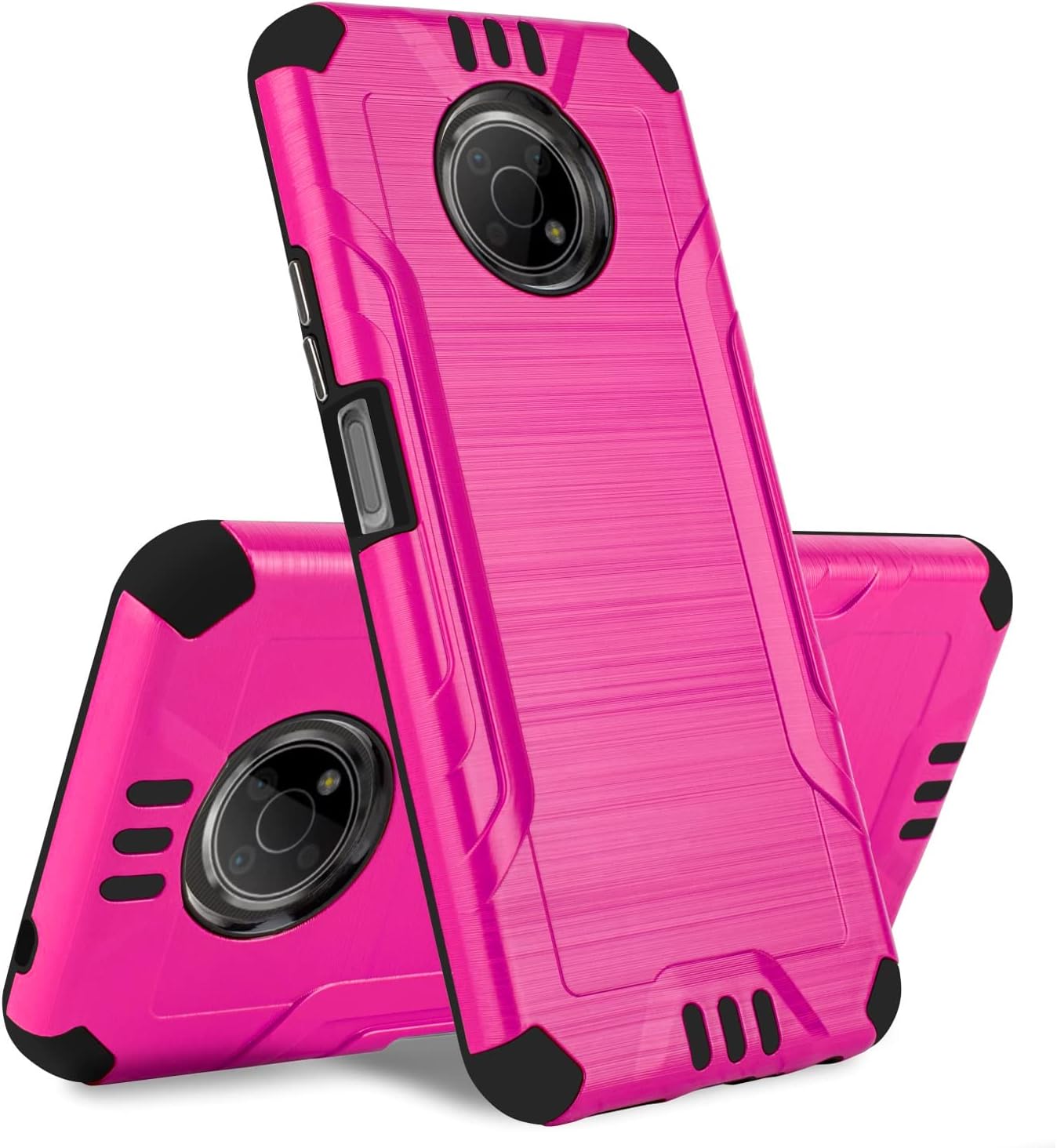TJS Compatible with Nokia G300 5G 6.5” (N1374DL) Case, Magnetic Support Dual Layer Hybrid Shockproof Metallic Brush Finish Hard Inner Layer Drop Protector Phone Case Cover (Pink)