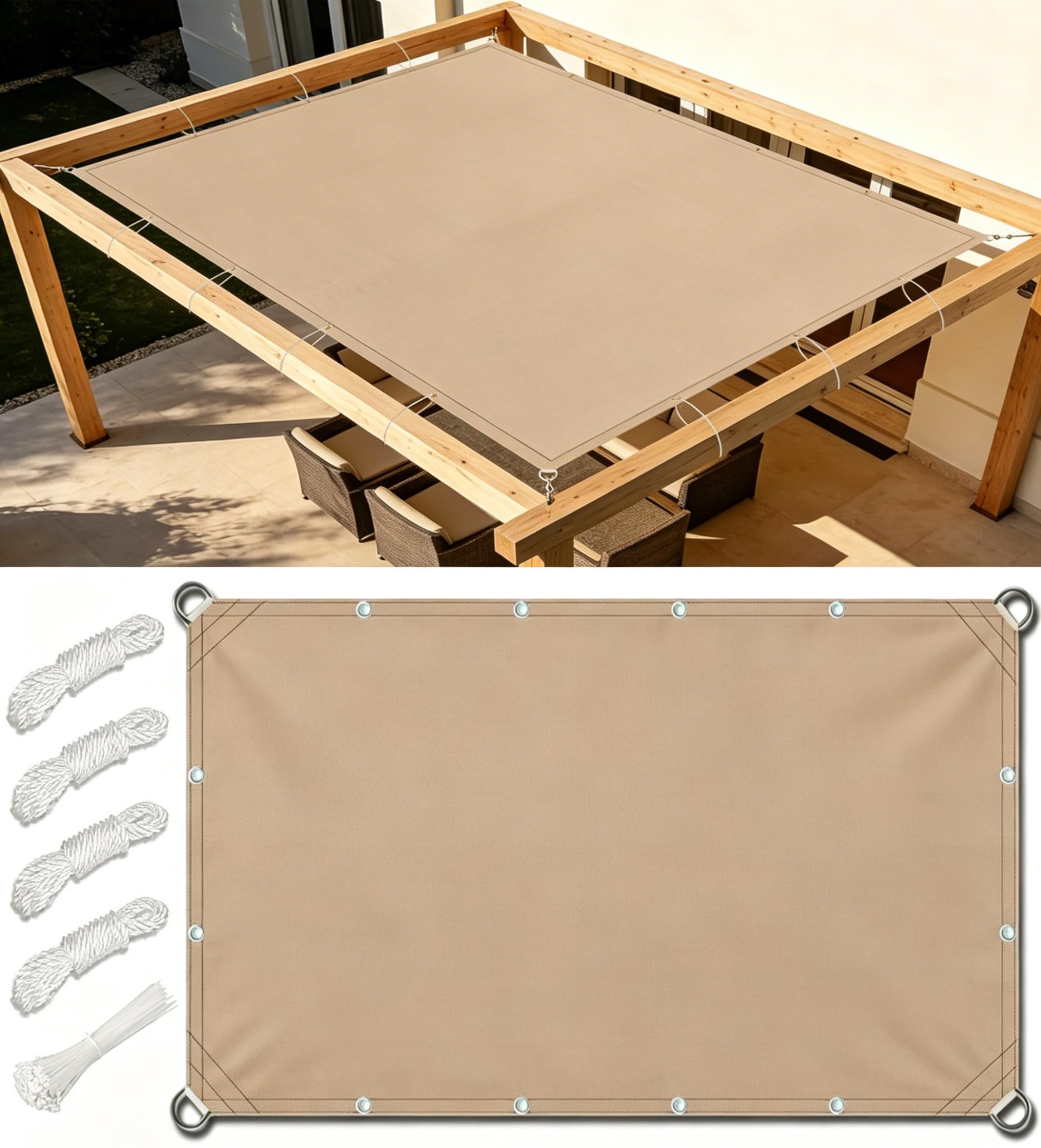 Sun Shade Sail Rectangle Waterproof 1.2x4.5m Straight Edges Shade Sail for Outdoor Garden UV Block Sunshade Cloth Canopy with Rope for Yard Deck Lawn Garden Patio Chicken Coop Carport Khaki