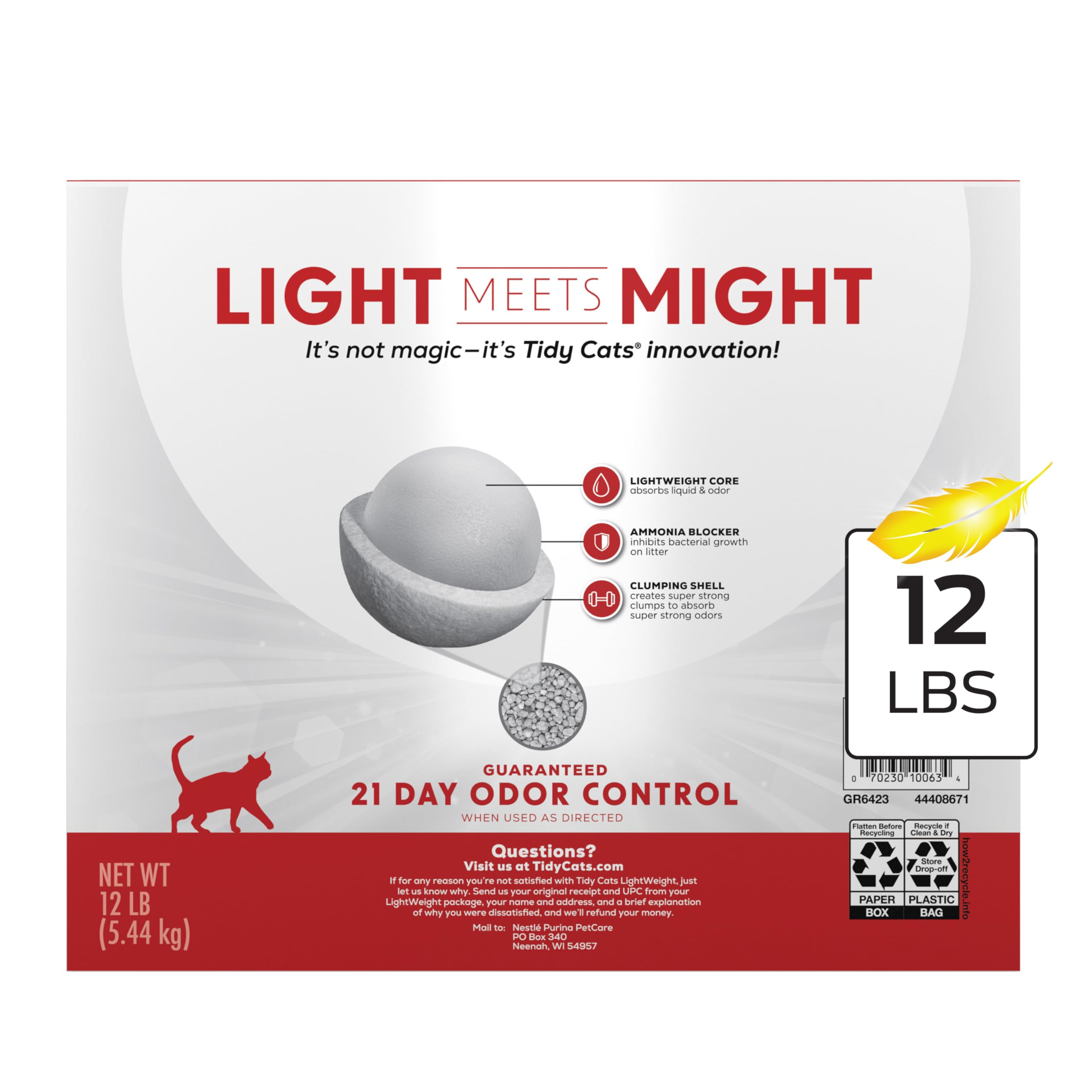 Purina Tidy Cats Arena para Gatos Ligera, de bajo Polvo, aglutinante, Control de olores 24/7, Rendimiento múltiple, Arena para Gatos de 12 Libras.
