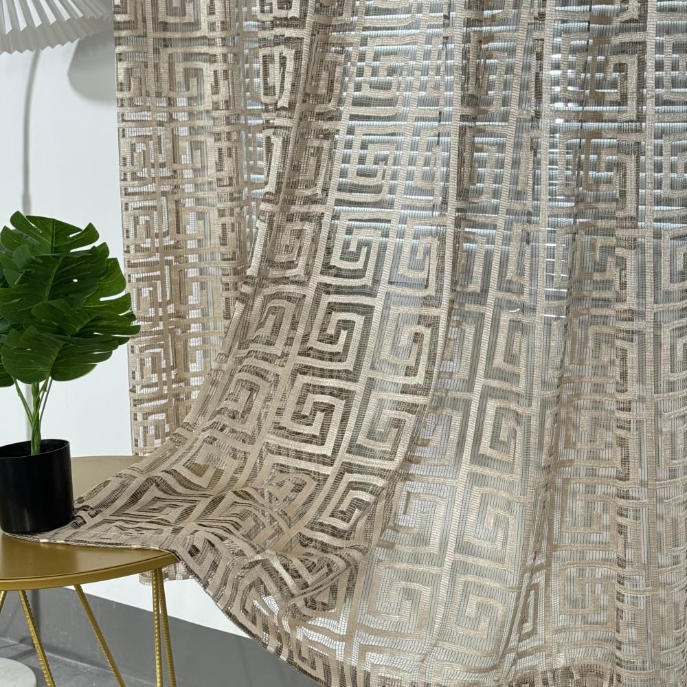 MYRU 1 Pari czarno-złote przezroczyste zasłony do salonu, luksusowe zasłony tiulowe (złote, 2 panele, 137 cm x 213 cm)