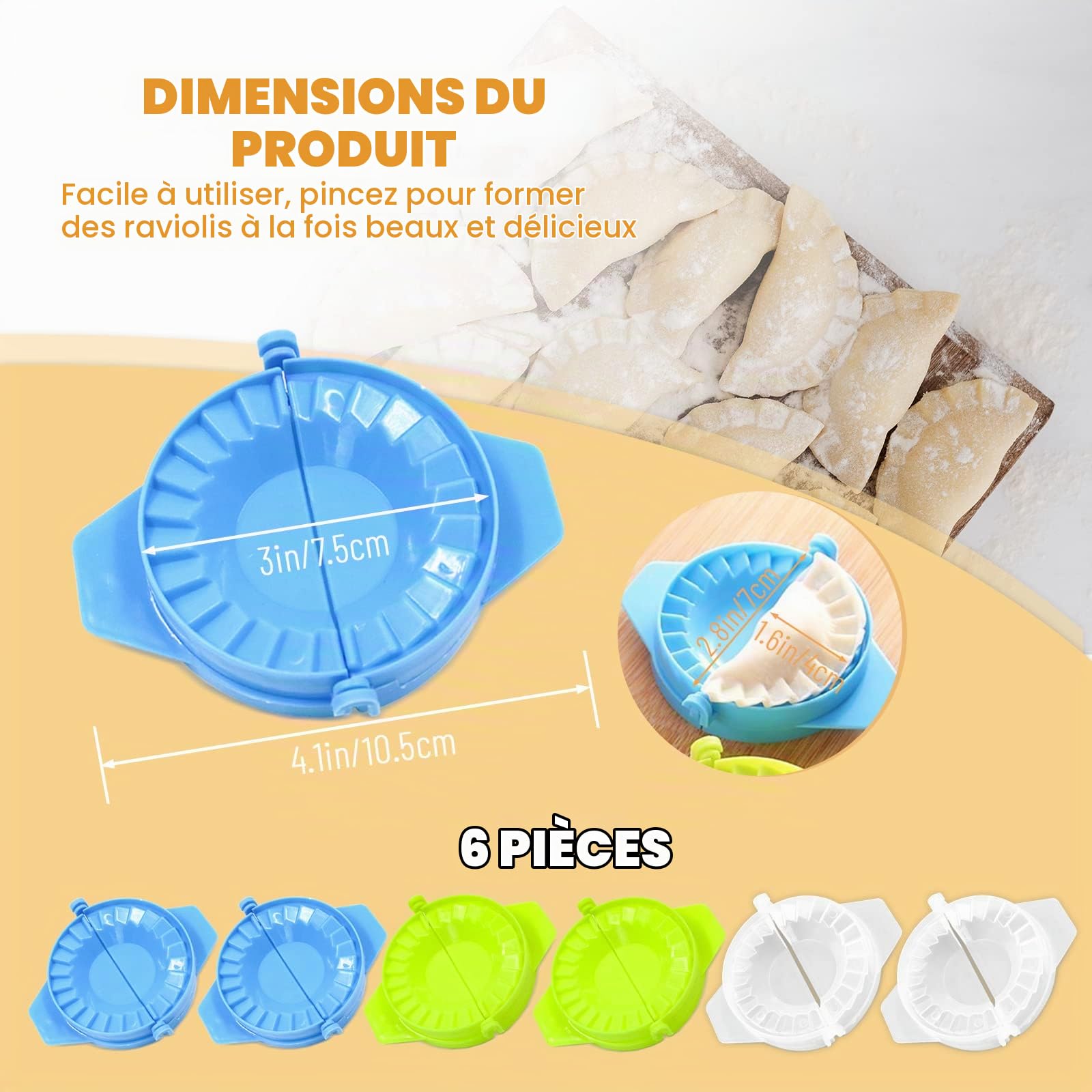 Lot de 6 moules à raviolis multifonctionnels - Presse à empanada manuelle lavable - Moule à ravioli - Bleu vert - Transparent