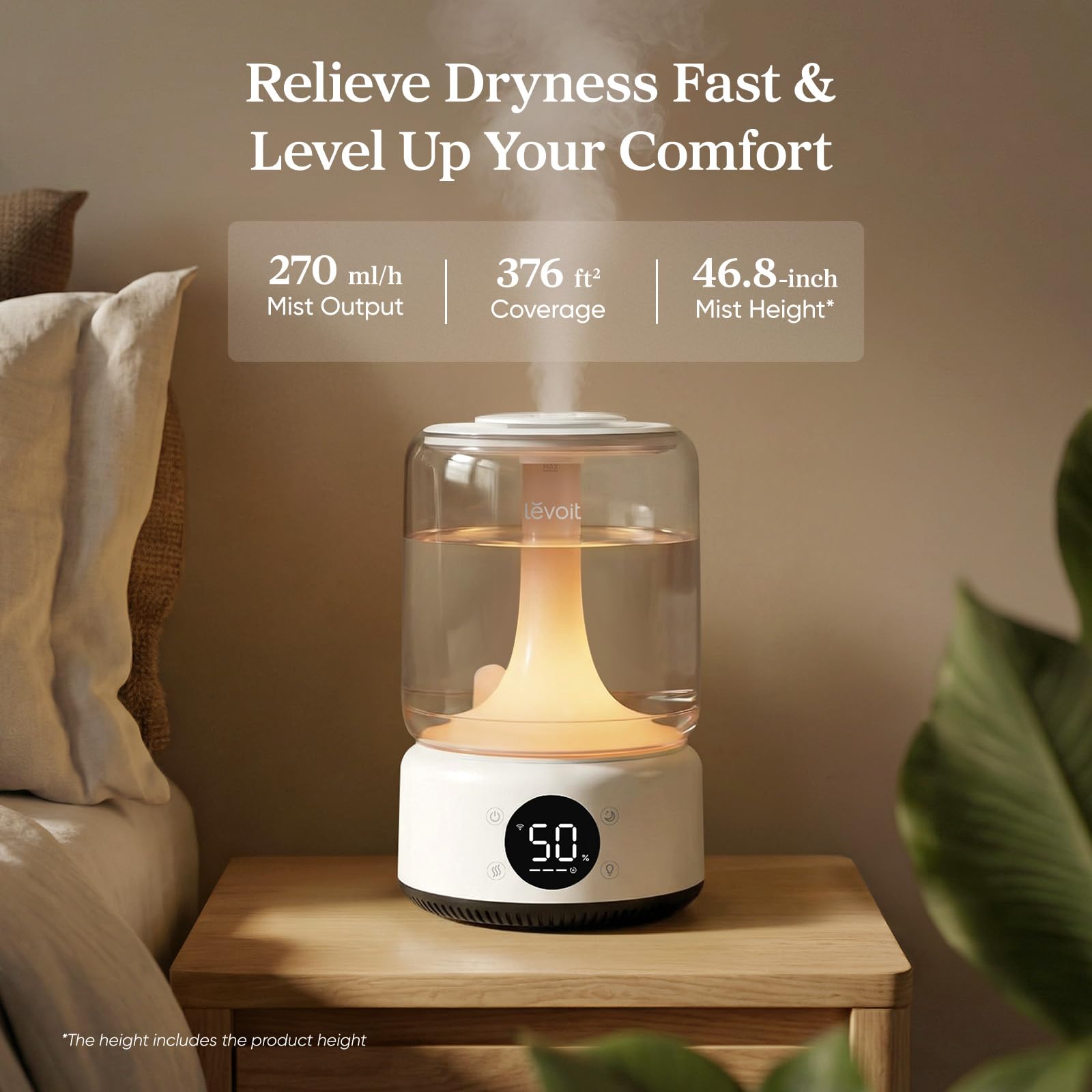 Condition photo showing New/Like New for levoit smart humidifiers for bedroom, 4.2l top fill for large room with 42h runtime, dishwasher safe easy to clean, 21db cool mist for baby, plants, app/voice control, scene mode with light & music
