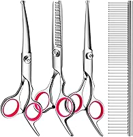 TINMARDA 5-in-1 Professional Dog Grooming Scissors Kit - Safety Round Tip Titanium Coated Shears for Dogs Cats Home Use