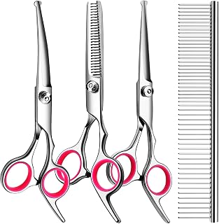 TINMARDA 5-in-1 Professional Dog Grooming Scissors Kit - Safety Round Tip Titanium Coated Shears for Dogs Cats Home Use