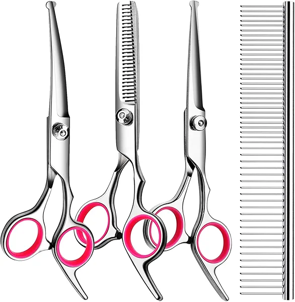 TINMARDA 5 in1 Dog Grooming Scissors Kit, Professional Dog Scissors for Grooming with Safety Round Tips, Titanium Coated Grooming Shears for Dogs Cat Pet At Home
