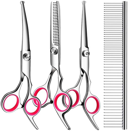 TINMARDA Dog Grooming Scissors Set with Safety Round Tips, Sharp and Durable Titanium Coated Professional Kit for Dogs and Cats