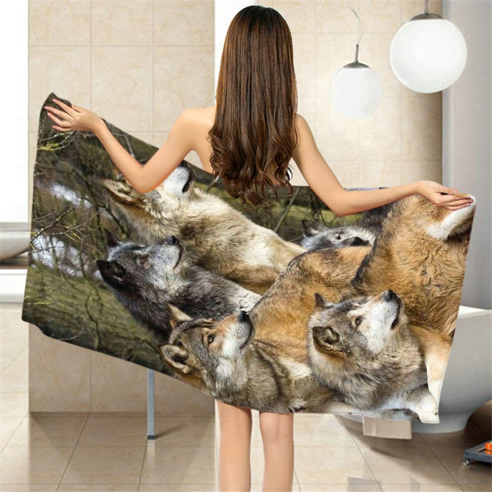 Moslion Soft Bath Towels Groups of Wolfs Wild Animal Design Comfy Bathing/Beach/Camping Towel for Women Men Girls Boys Large Size 64x32 Inches