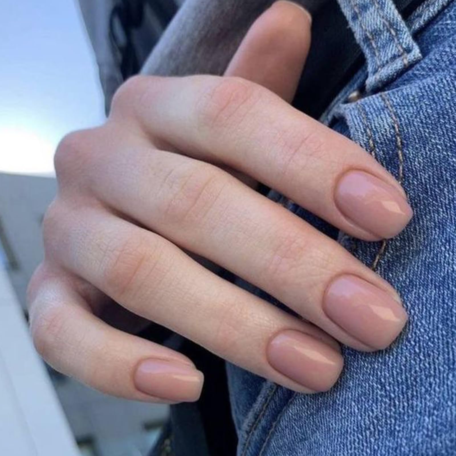 modelones32Pcs Peach Pink Press on Nails, Spring Easter Short Square Fake Nails, Reusable Nail Kit with Nail Glue Adhesive Tabs Mini Nail File, Nails Press Ons 16 Sizes