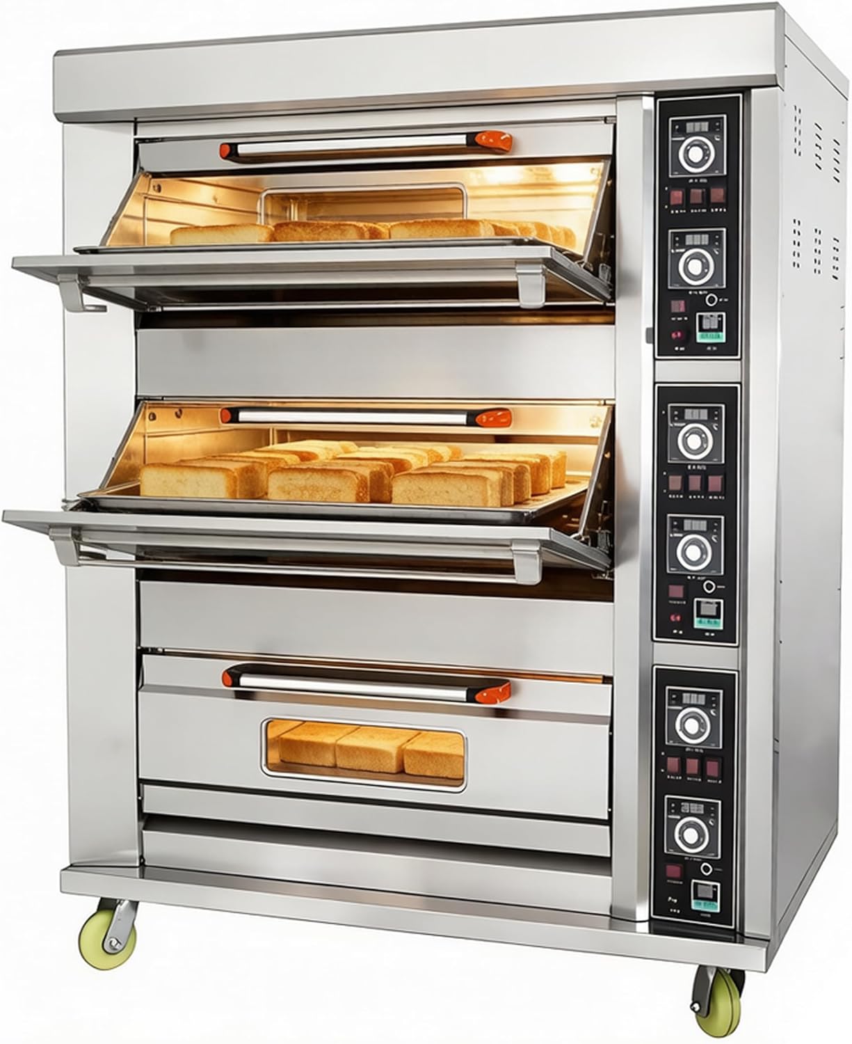 INTSUPERMAI Commercial Pizza Oven Electricity Bakery Oven Stainless Steel Oven 6 Tray 3 Layer 20℃-400℃ for Bakeries, Pizza 220V 19.8KW