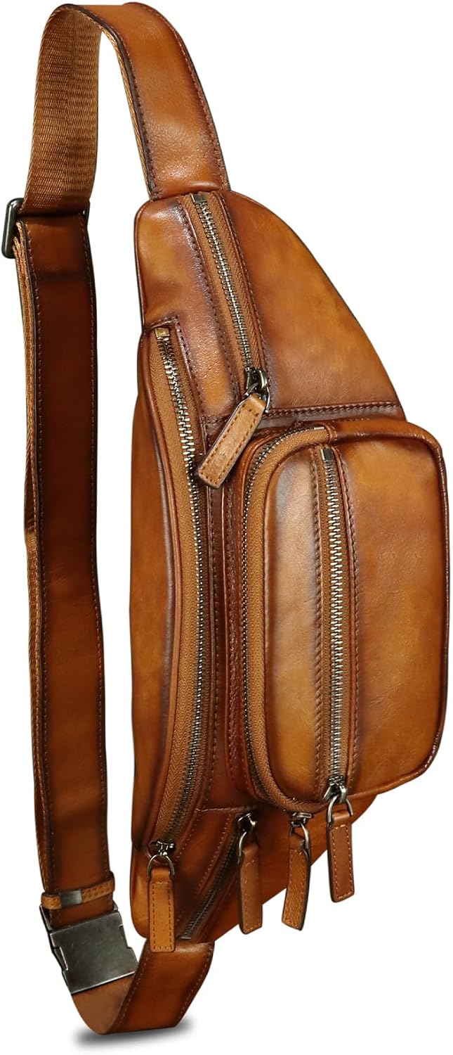Genuine Leather Fanny Packs for Women and Men Waist Bag Vintage Hip Bum Bag Over Shoulder Crossbody Sling Bag (Brown)