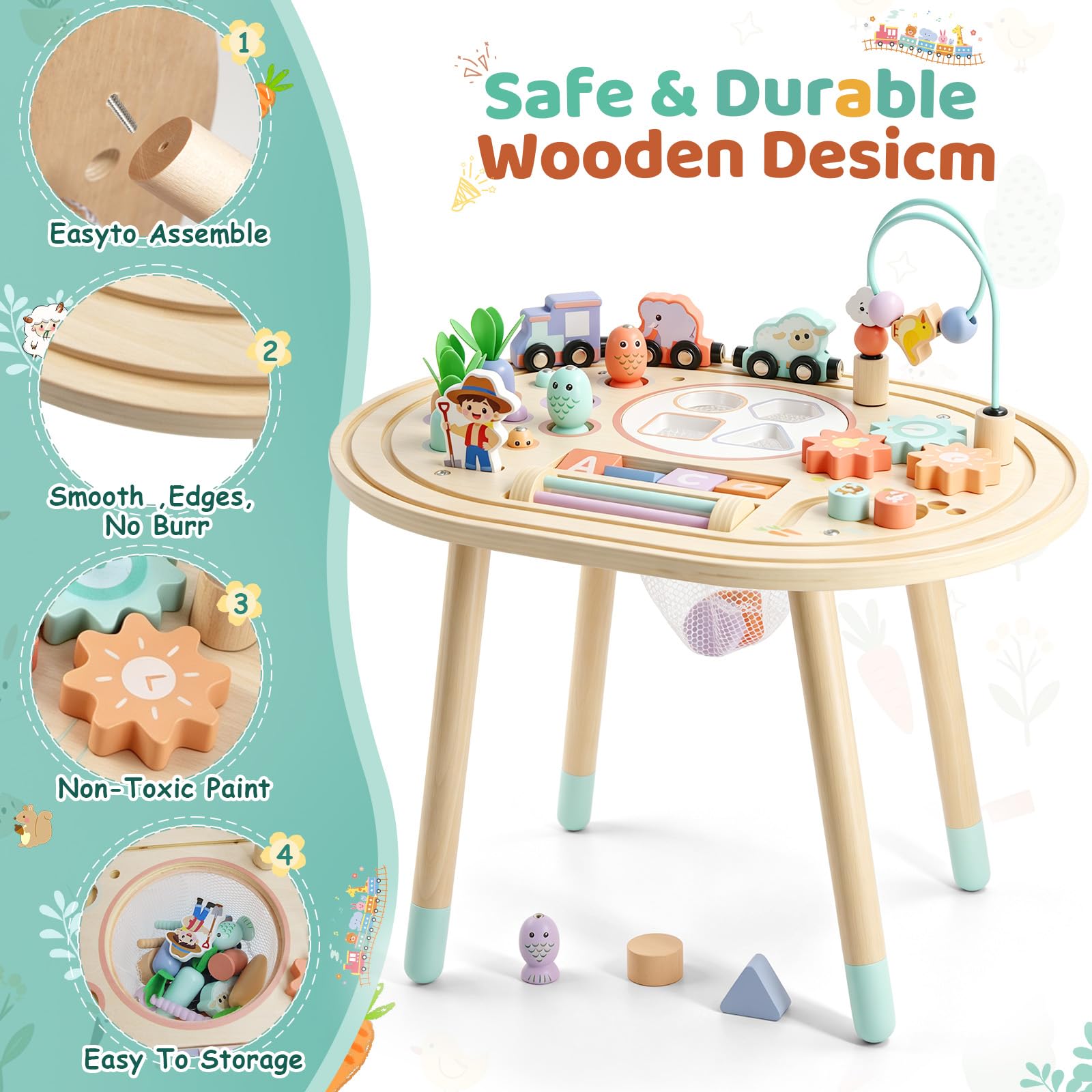 Giocattolo Montessori 10 in 1 - Tavolo attività in legno a partire da 1 anno | Montessori - Tavolo da gioco per abilità motorie, giocattolo educativo per bambini dai 18 mesi in su