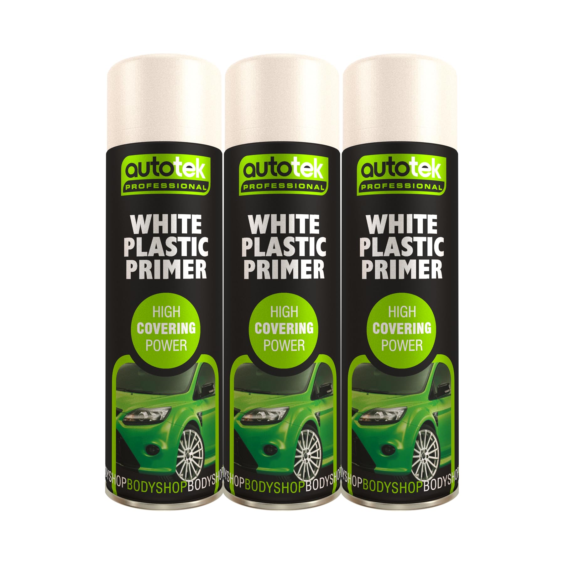 AutoTek White Plastic Primer Multi-Purpose Aerosol Spay Paint 500ml x3