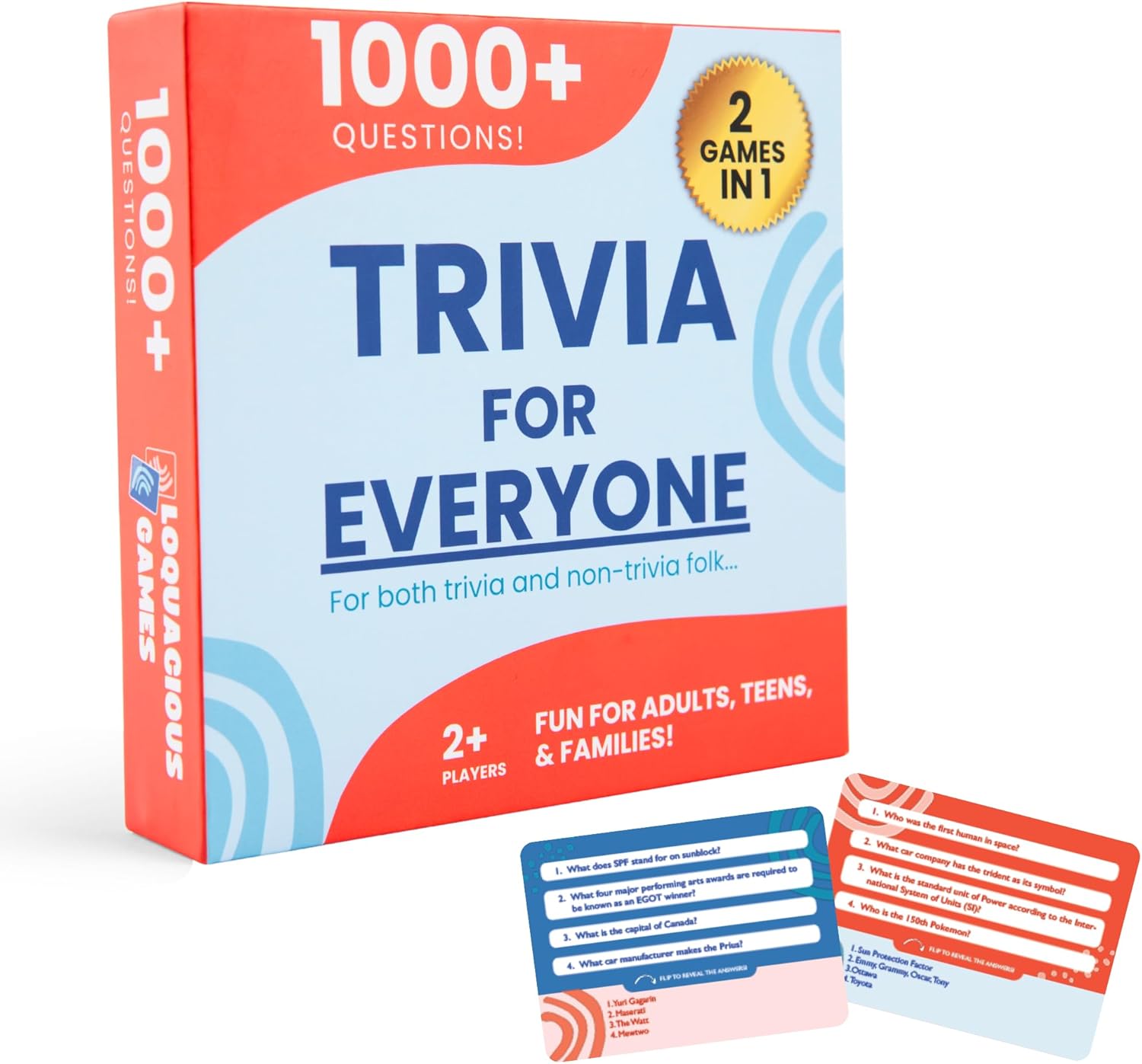 Trivia for Everyone — 1000+ Questions for Adults, Teens, and Families — Fun Board Game for Party & Game Nights — Card Game for People in Pursuit of Fun — Two Difficulty Levels