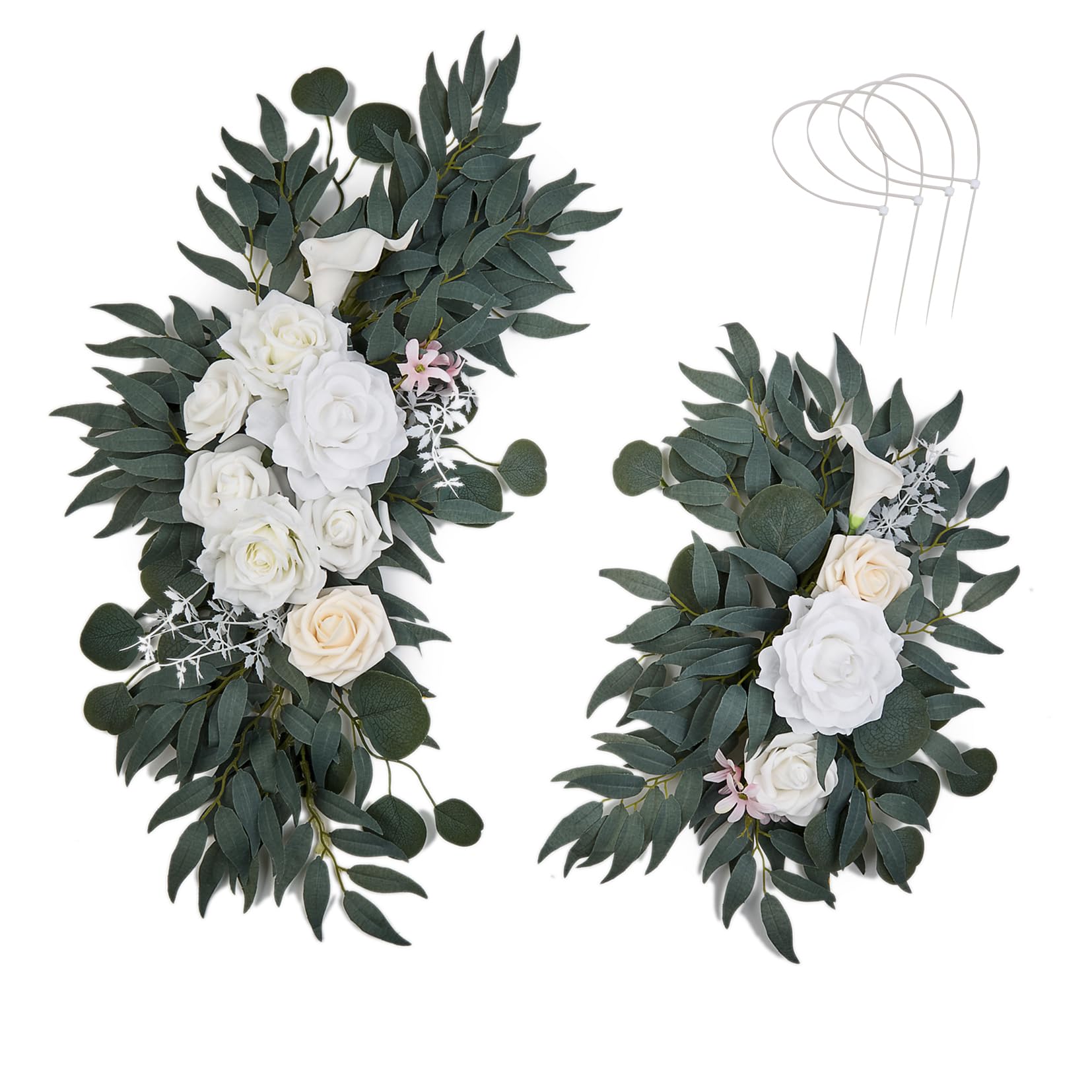 AitnWoy Kit de 2 flores artificiales de arco de boda, flores de rosa de seda, peonía floral, letrero de bienvenida para ceremonia de boda, fiesta, decoración de guirnalda del hogar