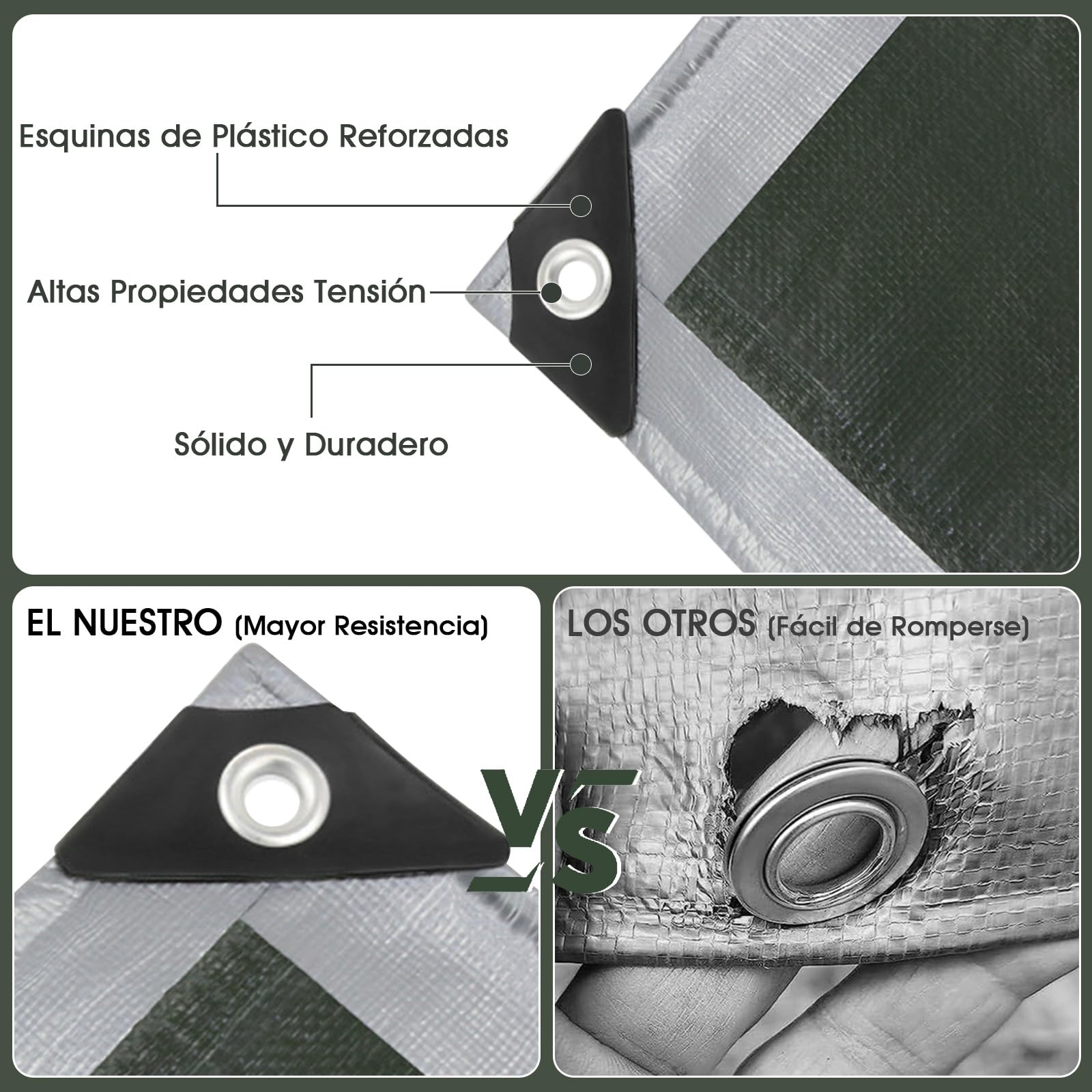Lona Impermeable Exterior 3x4m, 180g/m² Lona de Protección Toldo Reforzado PE con Ojales, Duradera Resistente a Los Rayos UV Desgarros, Multiusos para Terrazas Muebles Jardín Piscina Coche Verde-Plata