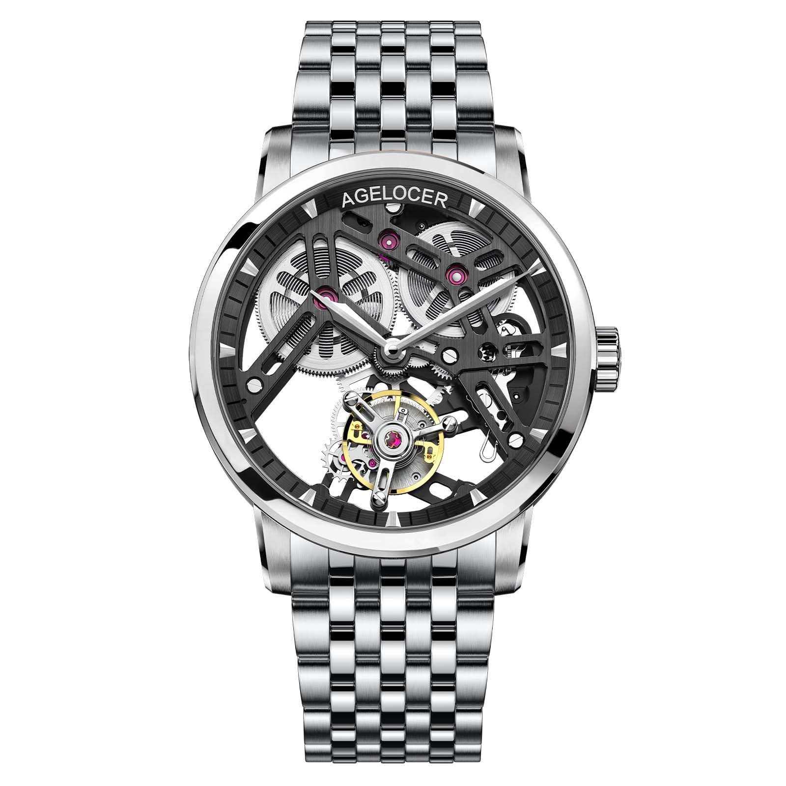 AGELOCER Tourbillon Watches Men, Original Design Ultra Thin Classic Style, Skeleton Manual Mechanical Watch, Waterproof Dress Watch Gift