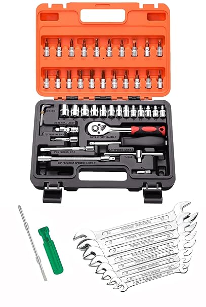 Digital Craft Multifunction Hand Tool Kit Car Ratchet Wrench Assembly Tool Household Repair Tools Automotive Set46PC Socket Set,6Inch 2 In 1 Screw Driver,8Pc Double Open Spanner Set