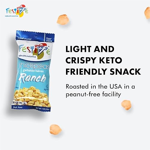 Miniatura 6 de Feel Festive - Paquete de 12 bolsas de proteína de garbanzos tostados crujientes de 1 onza Ranch, granos de garbanzos saludables, sin OMG, veganos,