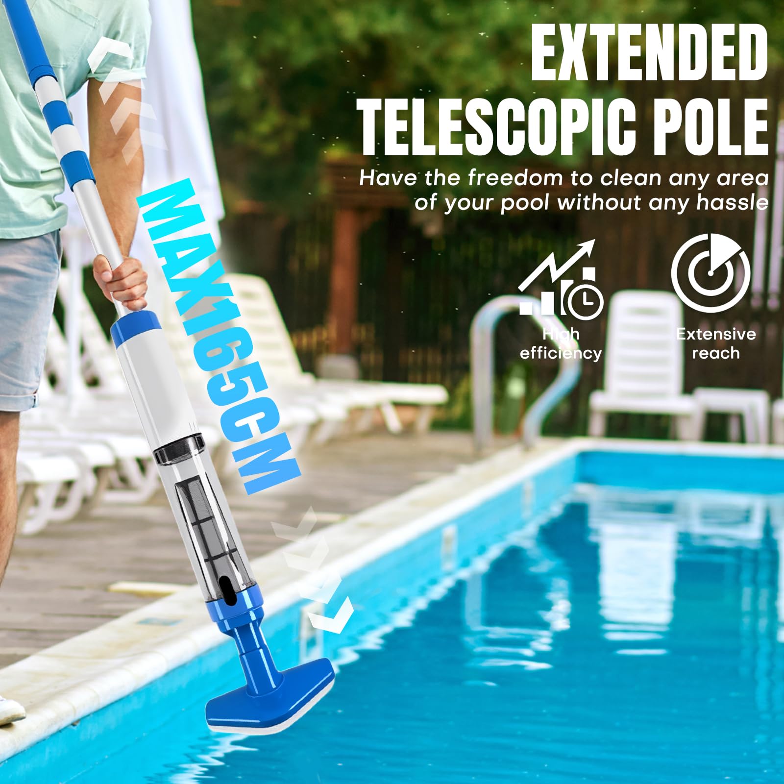 Bostar Aspirateur de Piscine sans Fil 3 en 1, 20L/Min, avec Manche Télescopique, Nettoyeur de Piscine Batterie