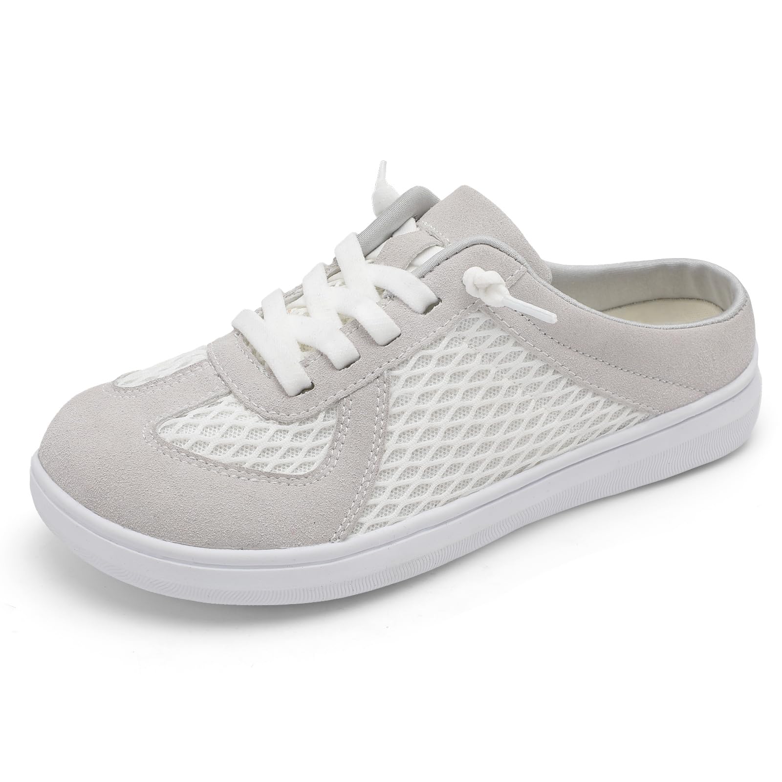 Photo 1 of LeIsfIt Women's Mules Breathable Slip-on Mule Sneakers Comfortable Backless Casual Walking Shoes with Wide Width Grey Size 9