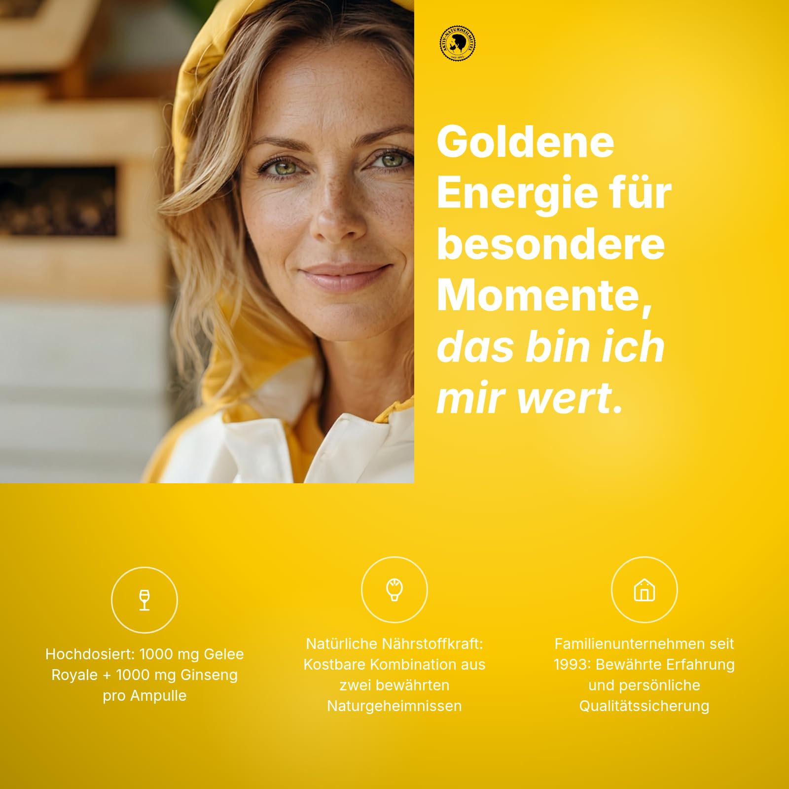 AKTIV NATURHEILMITTEL Gelee Royale & Ginseng Trinkampullen, 20 Stück | je 1000mg Gelee Royale, 1000mg Ginseng (Panax), mit Vitamin C, Familienunternehmen seit 1993