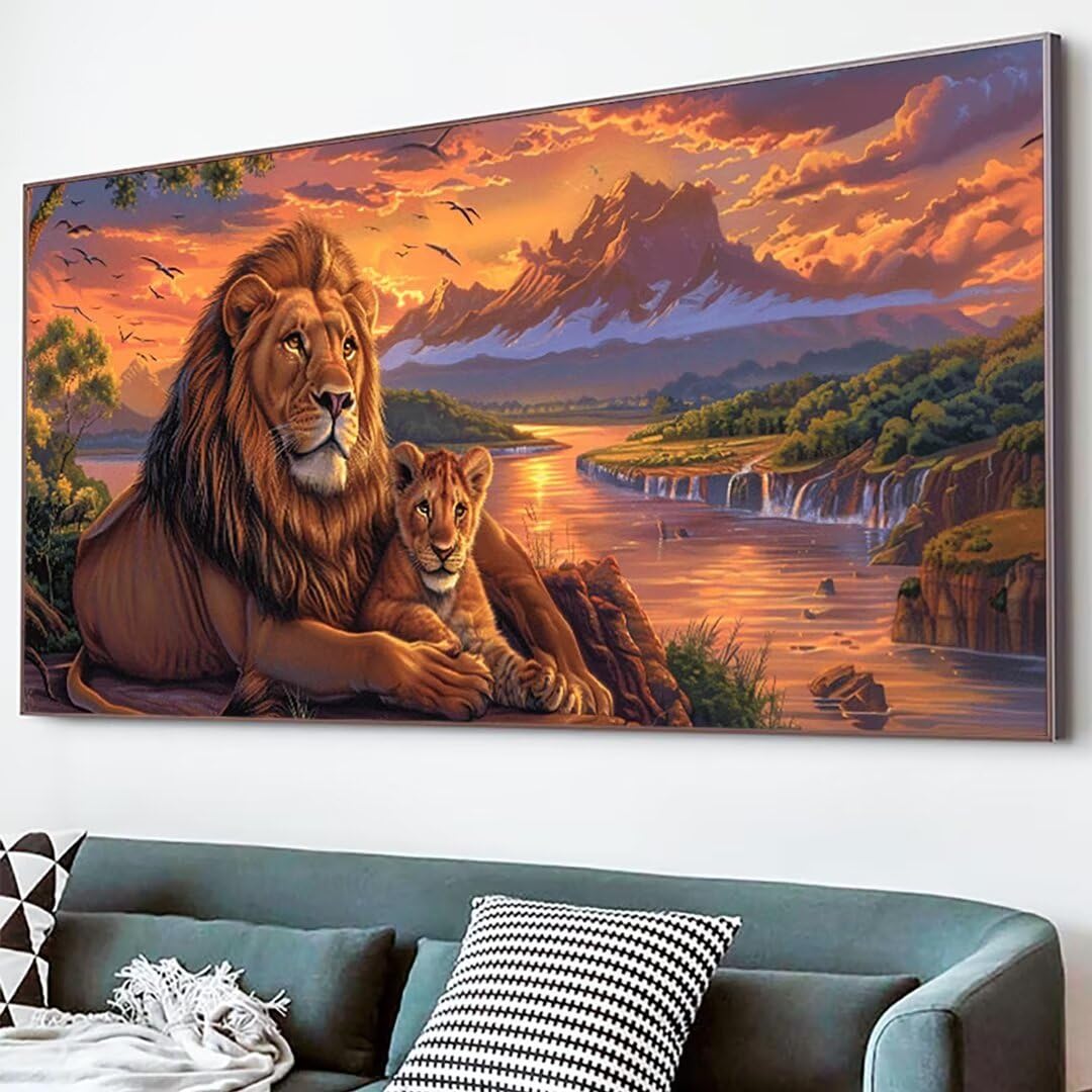DIY 5D Diamond Painting Tier, Diamond Painting Erwachsene Groß XXL 60x120cm LöWe Diamant Painting Bilder Kinder Stickerei Kreuzstich Basteln Painting Set, Wand Zimmer Deko Geschenke für Damen H-F