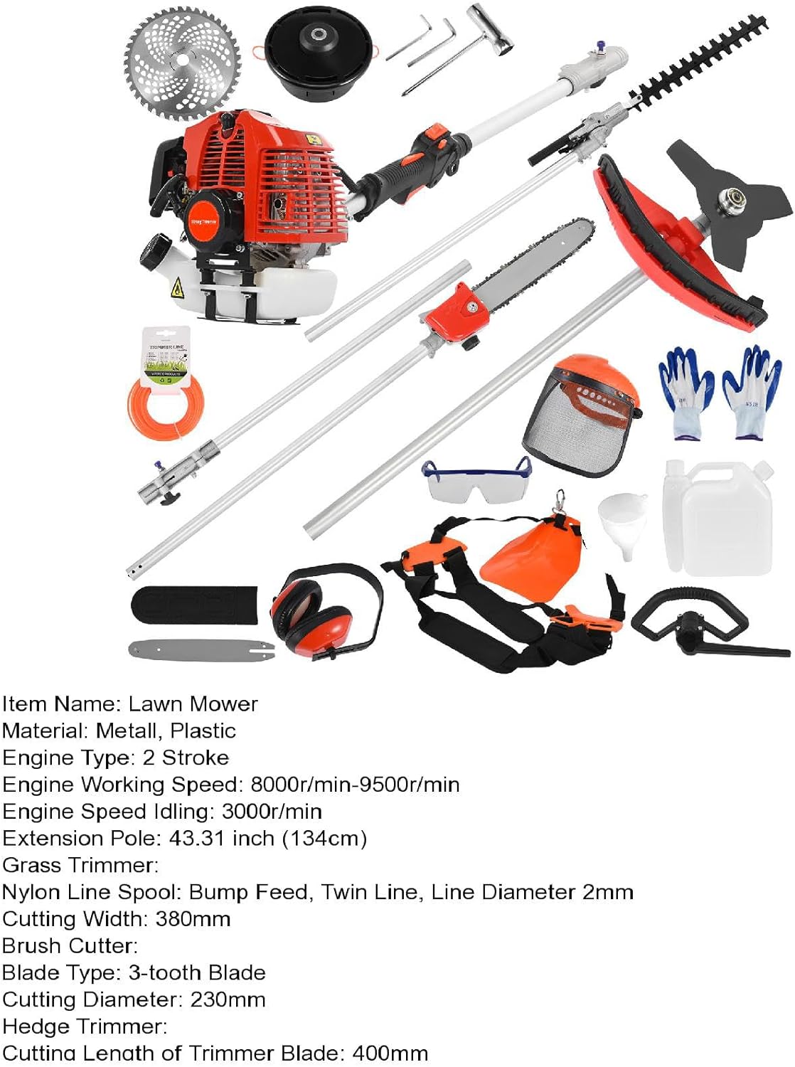 2026 New 5-in-1 Gas Powered Trimmer Kit - 52CC 2-Cycle Commercial Weed Eater, Brush Cutter, Edger & Hedge Trimmer Attachments, 1.2L Tank & Extension Pole for Professional Landscaping (Red-5 in 1)