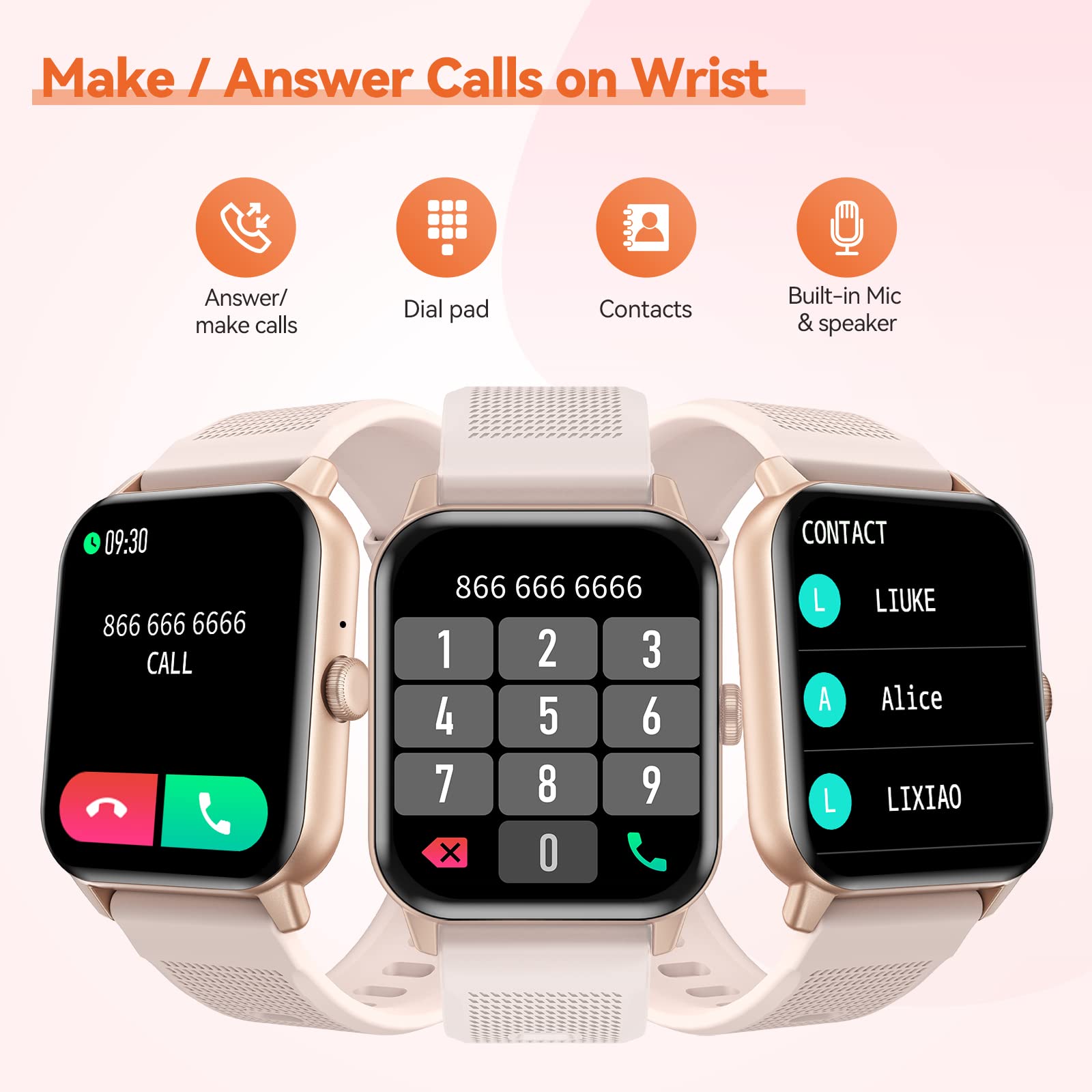 RIVERSONG Montre Connectée Femme avec Appel Bluetooth, 1,70" Montre de Sport avec Fréquence Cardiaque,SpO2, Podomètre, Cycle Menstruel, Moniteur de Sommeil, Étanche IP67, pour Android/iOS, Rose