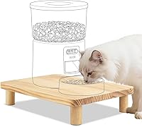 SZEE Elevated Cat Food Stand for Automatic Feeders & Bowls - 6cm Raised Solid Wood Feeding Station, Desk Shelf