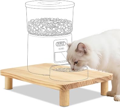 SZEE Cat Food Stand for Automatic Feeder & Tradition Bowls, Elevated Cat Food Table Station, Raises Feeder/Bowl by 2 3/8", Premium Solid Wood Material, Relieves Spine and Joints Noticeably on Pets