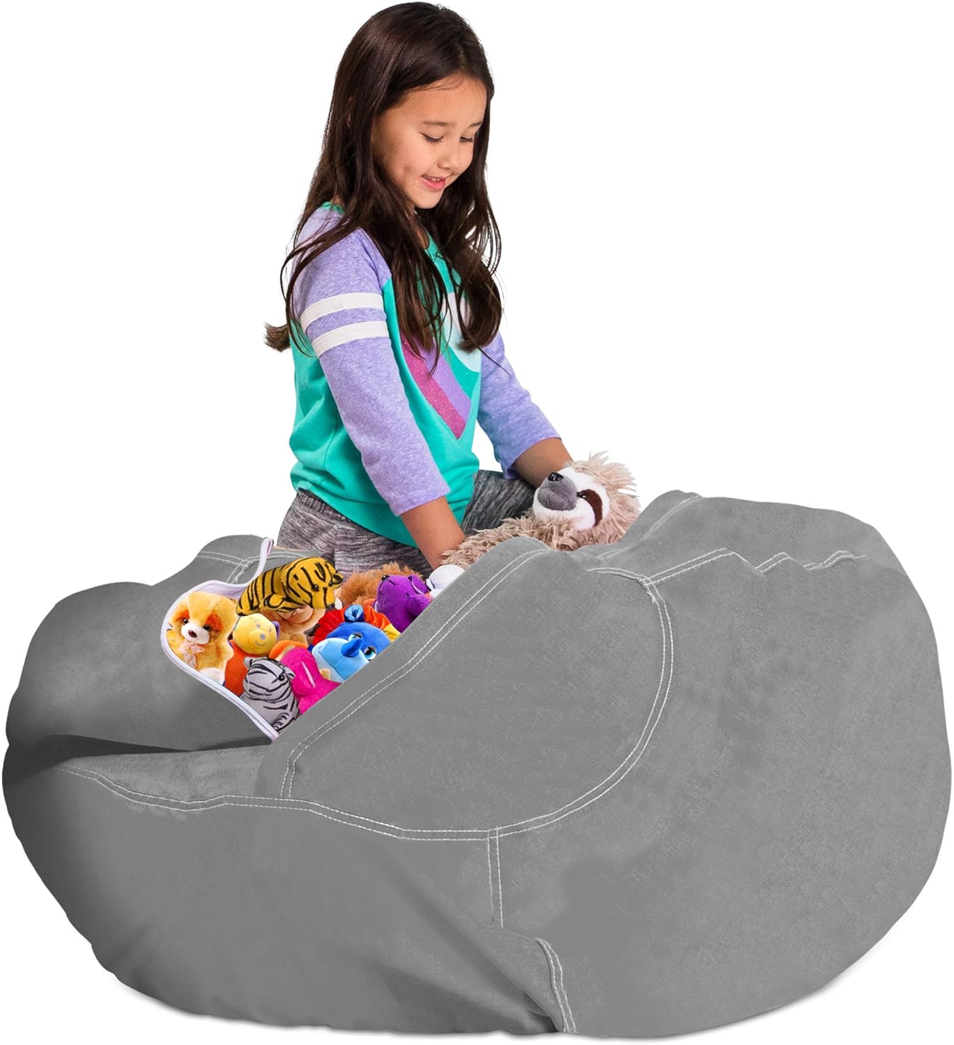 Posh Stuffable Kids Stuffed Animal Storage Bean Bag Chair Cover - Childrens Toy Organizer, X-Large 48" - Solid Gray