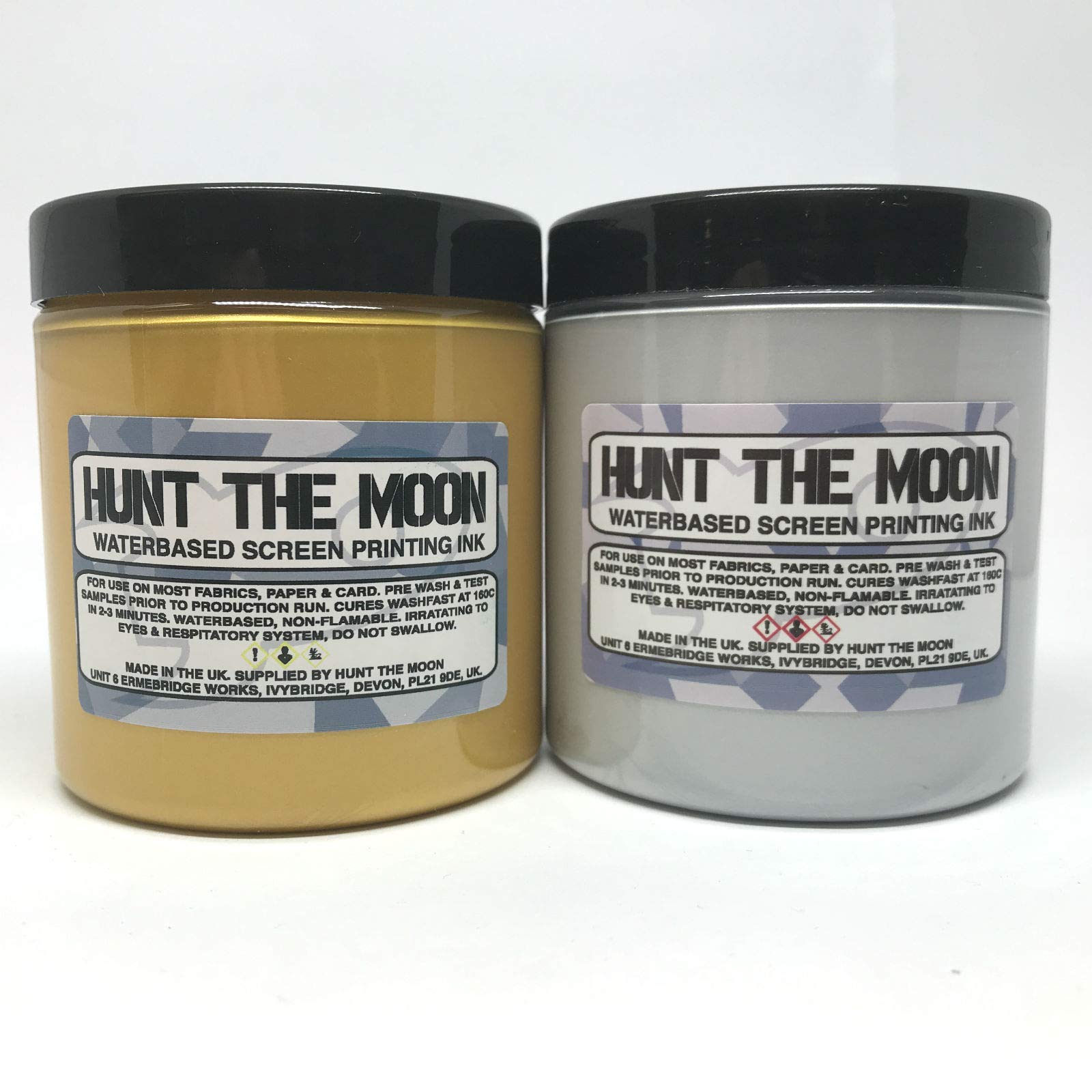 Hunt The Moon Gold & Silver Metallic Water Based Screen Printing Ink Starter Set Pack (240ml)