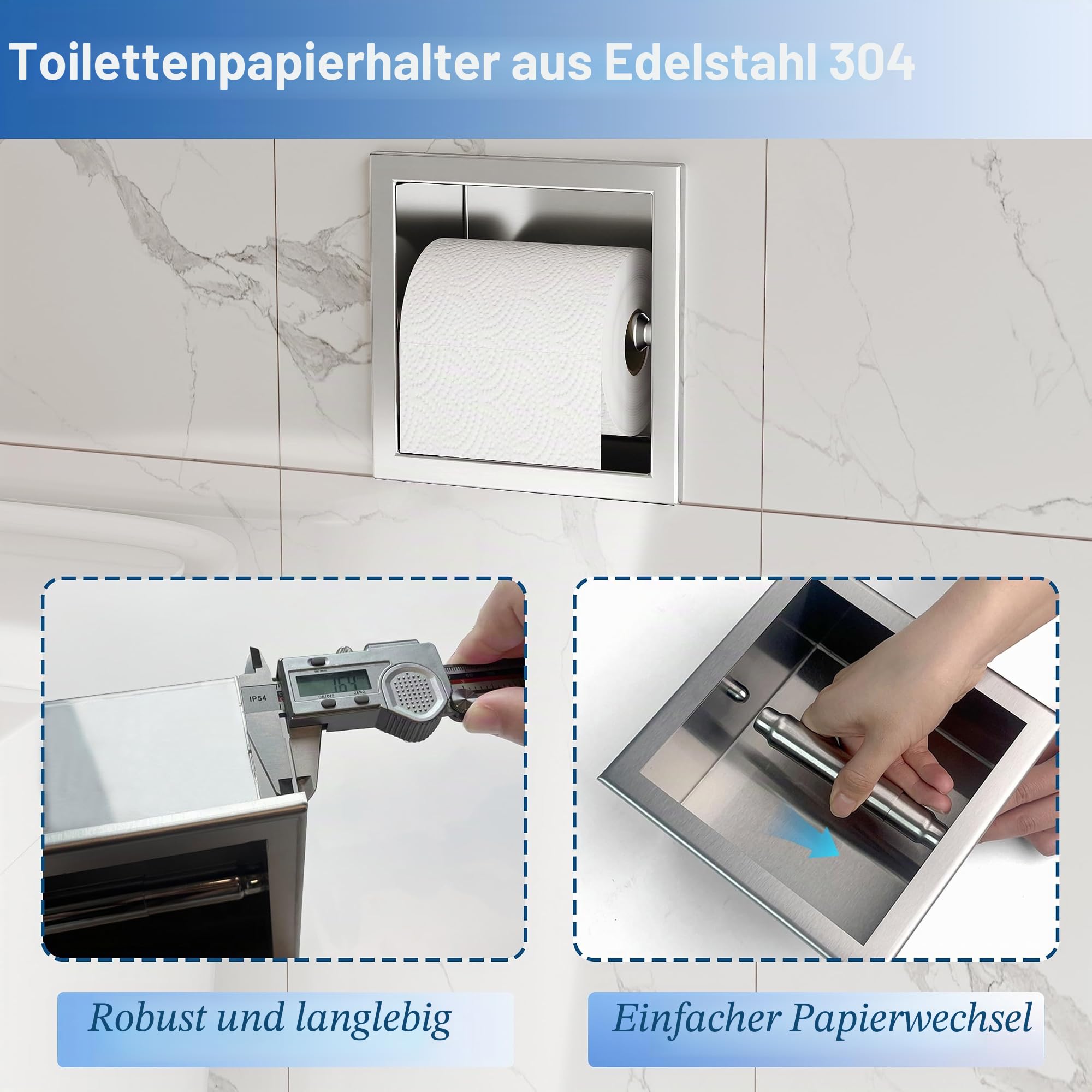 Neodrain Gold Eingelassener Toilettenpapierhalter, 304 Edelstahl Eingebauter Toilettenpapierrollenhalter, Rollenhalter für Badezimmerwand