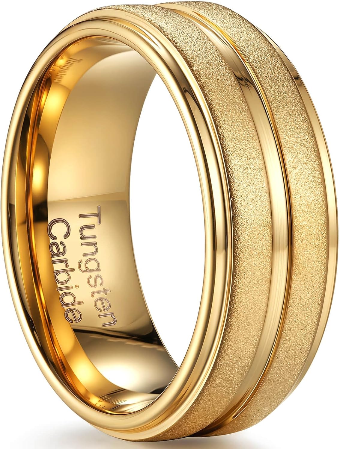 Men's Tungsten Carbide Wedding Ring - 8mm Black High Polish Set Blue/White Stones/Gold Ideal for Everyday Wear Comfortable Fit Ideal for Grooms