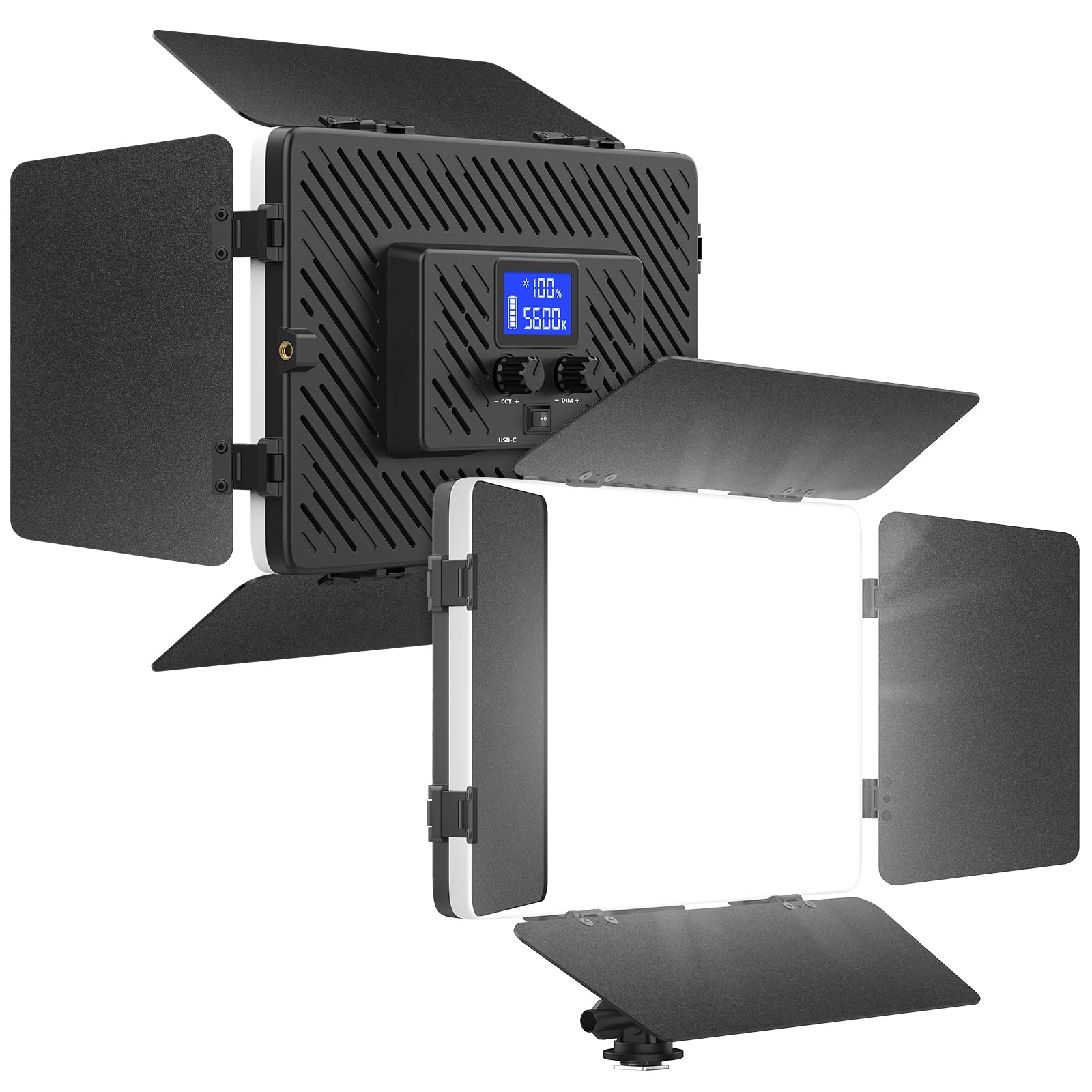 Unicucp Led Video Light Panel Light with Barn Doors, 4000mAh Rechargeable Camera Lighting, 2500K-8500K Photo Light for Outdoor Indoor Photography Live