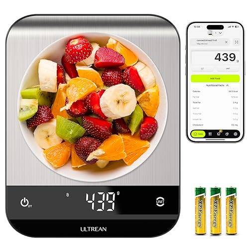 Ultrean Báscula de alimentos con calculadora nutricional, gramos digitales y onzas para hornear cocinar, báscula inteligente de peso de alimentos