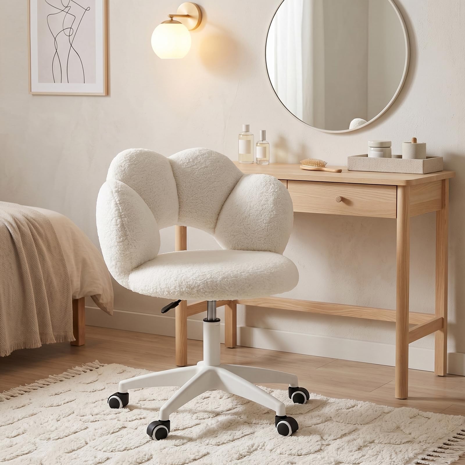 EGGREE Chaise Teddy Pivotante, Coussin Épais 9 cm, Crème Blanc