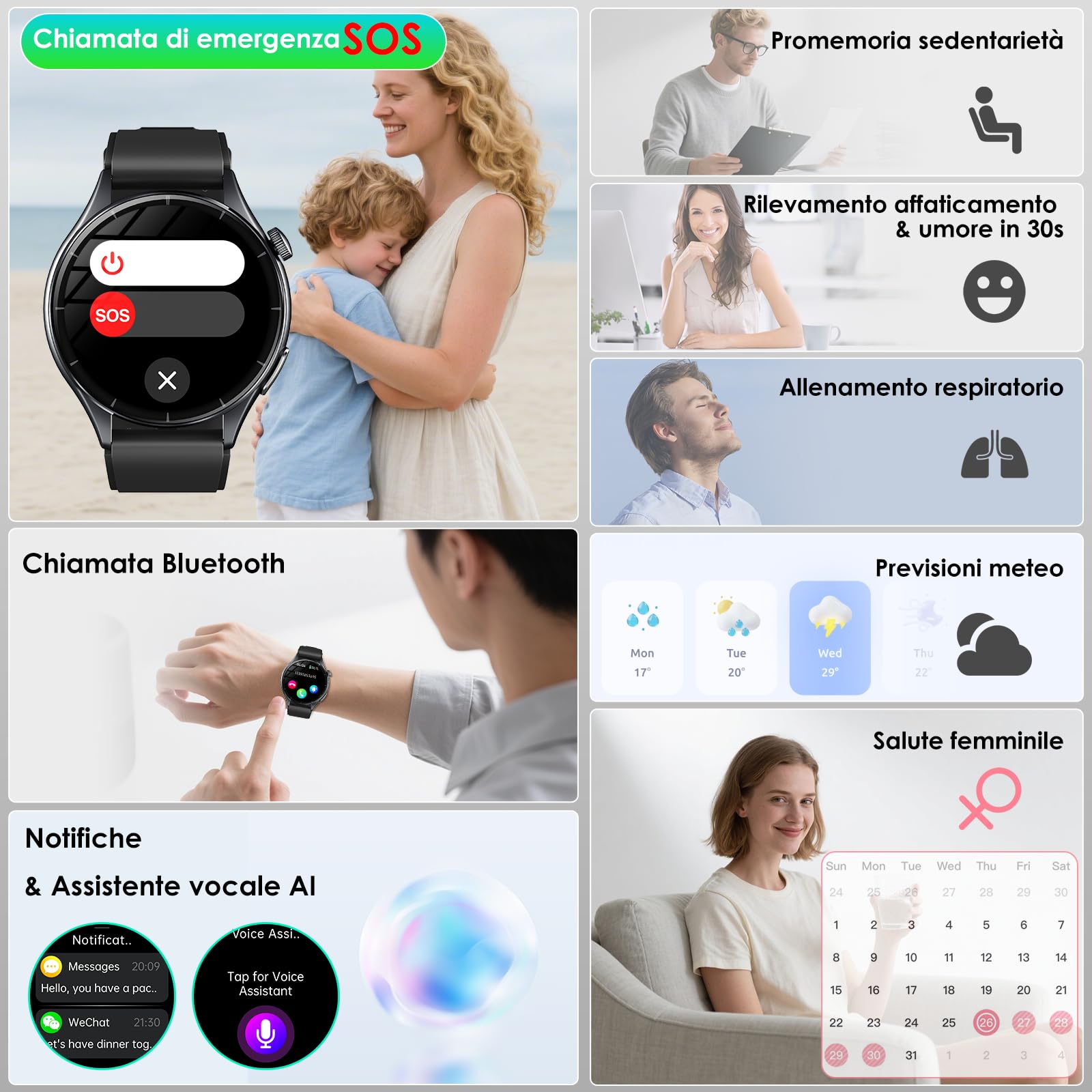 2026 Nuovo Smartwatch Uomo con ECG/Pressione Sanguigna/Sonno/Emozion/Fatica | 1,56" AMOLED Salutare Orologio Fitness con Temperatura/Cardiofrequenzimetro/BMI/Torcia LED/Funzione Telefono/Pulsante SOS