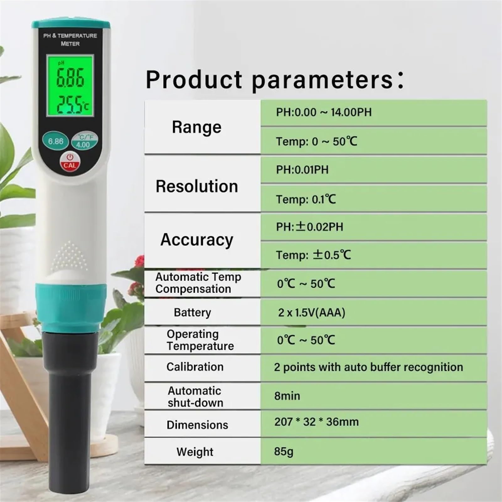 Analizzatore di acidità del sensore ad alta precisione tester PH terreno 2 in 1 professionale for il suolo Giardinaggio, Agricoltura