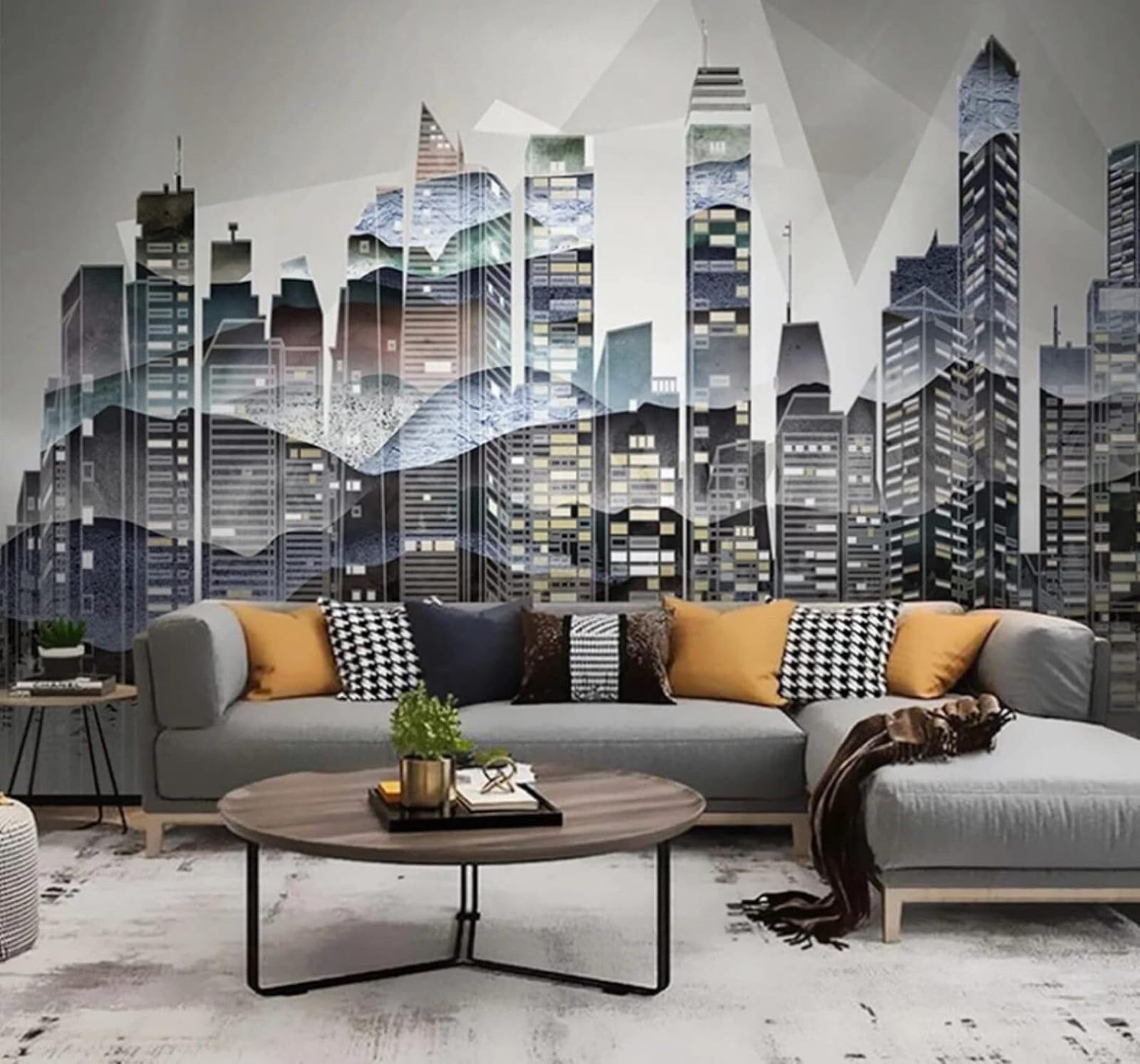 Wallpaper-3D-Xlm 300Cm×210Cm(B×H) Minimalist Abstract Ink Urban Architecture Pattern 3D Wallpaper Easy Install Feature Office Living Room Sofa Bedroom Tv Background Wall Decoration-300Cm×210Cm