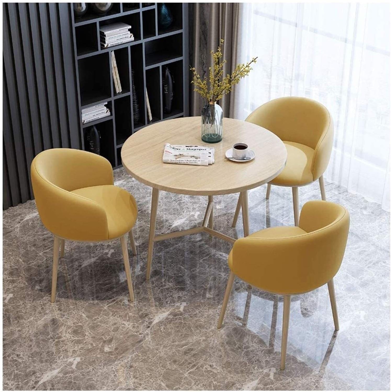 Reception Table and Chair Set Balcony Cafe Casual Simple Table and Chair Combination Office Meeting Room Negotiation 80cm (Color : Gray) (Yellow)