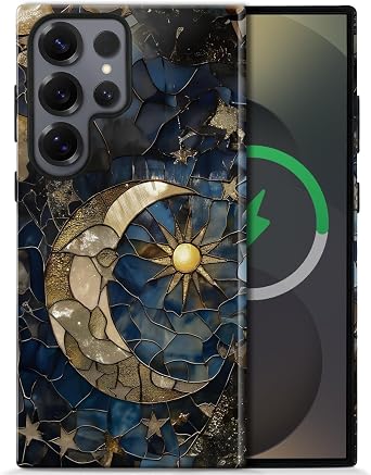 Magnetic Case for Samsung Galaxy S22,Sun Moon Celestial Glass Case [Compatible with Magsafe] Design,Dual Layer Soft TPU Hard PC Bumper Phone Case Case for Men Women