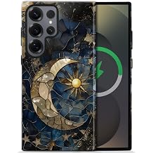 Magnetic Case for Samsung Galaxy S23 Ultra,Sun Moon Celestial Glass Case [Compatible with Magsafe] Design,Dual Layer Soft TPU Hard PC Bumper Phone Case Case for Men Women