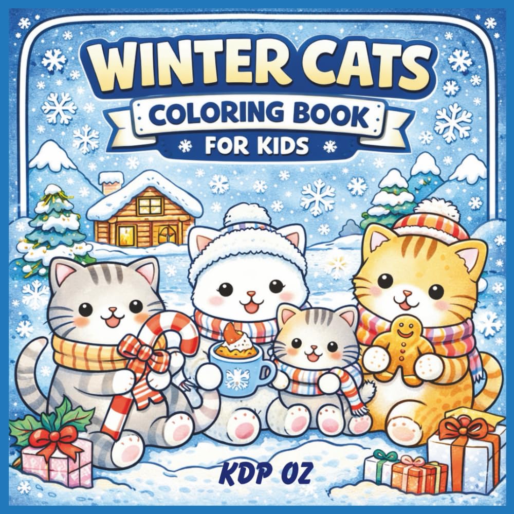 Winter Cat Coloring Book for Kids: 50 Cute Cozy Cats, Bold & Easy Coloring Pages: Cozy Winter Cat Scenes with Bold Lines — Simple Coloring Fun for Kids