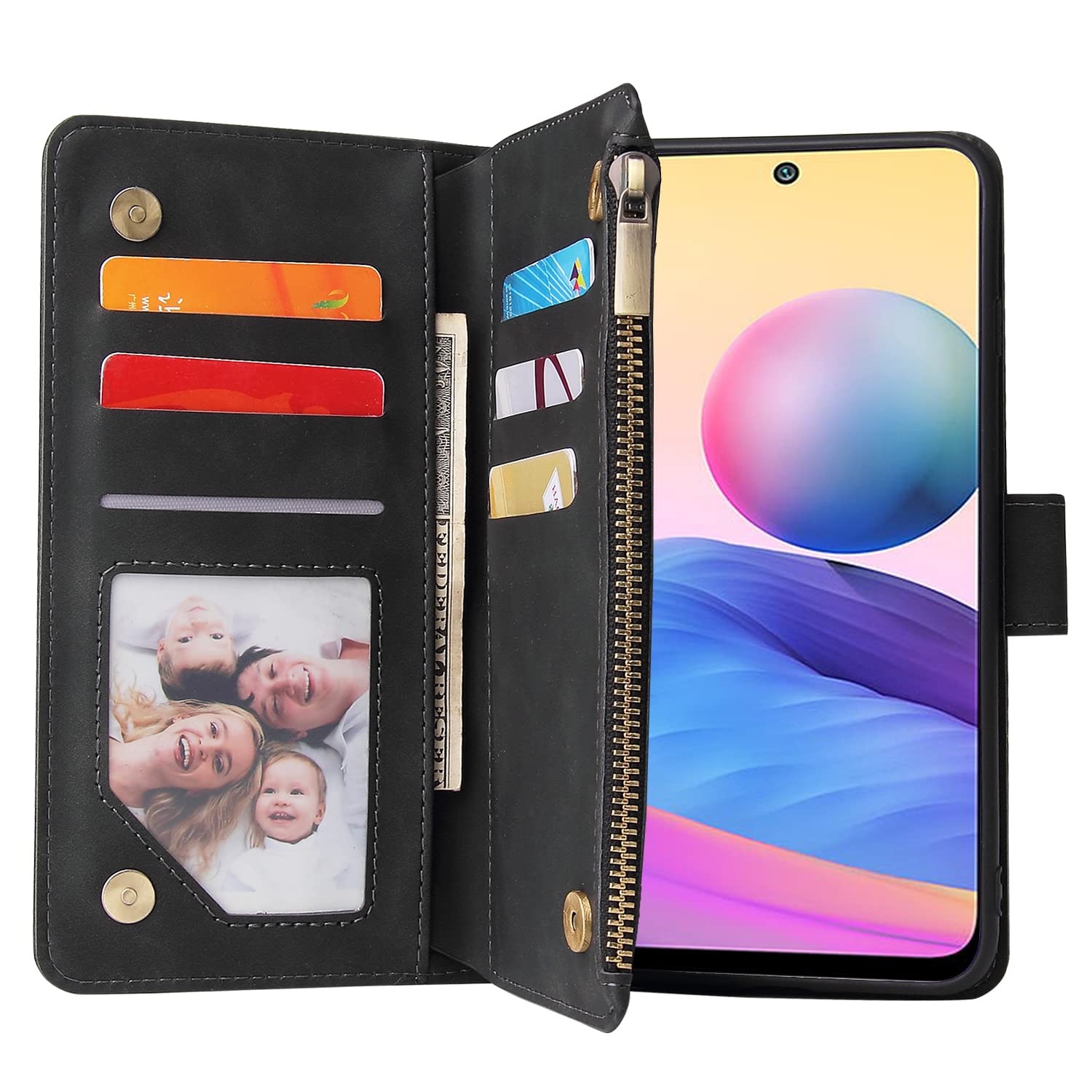 Asuwish Custodia per Xiaomi Redmi Note 10 5G/Poco M3 Pro, con nastro, pellicola protettiva per carte di credito, pieghevole, in pelle, con supporto Note10, 10T, G5, M2103K19G, colore: blu
