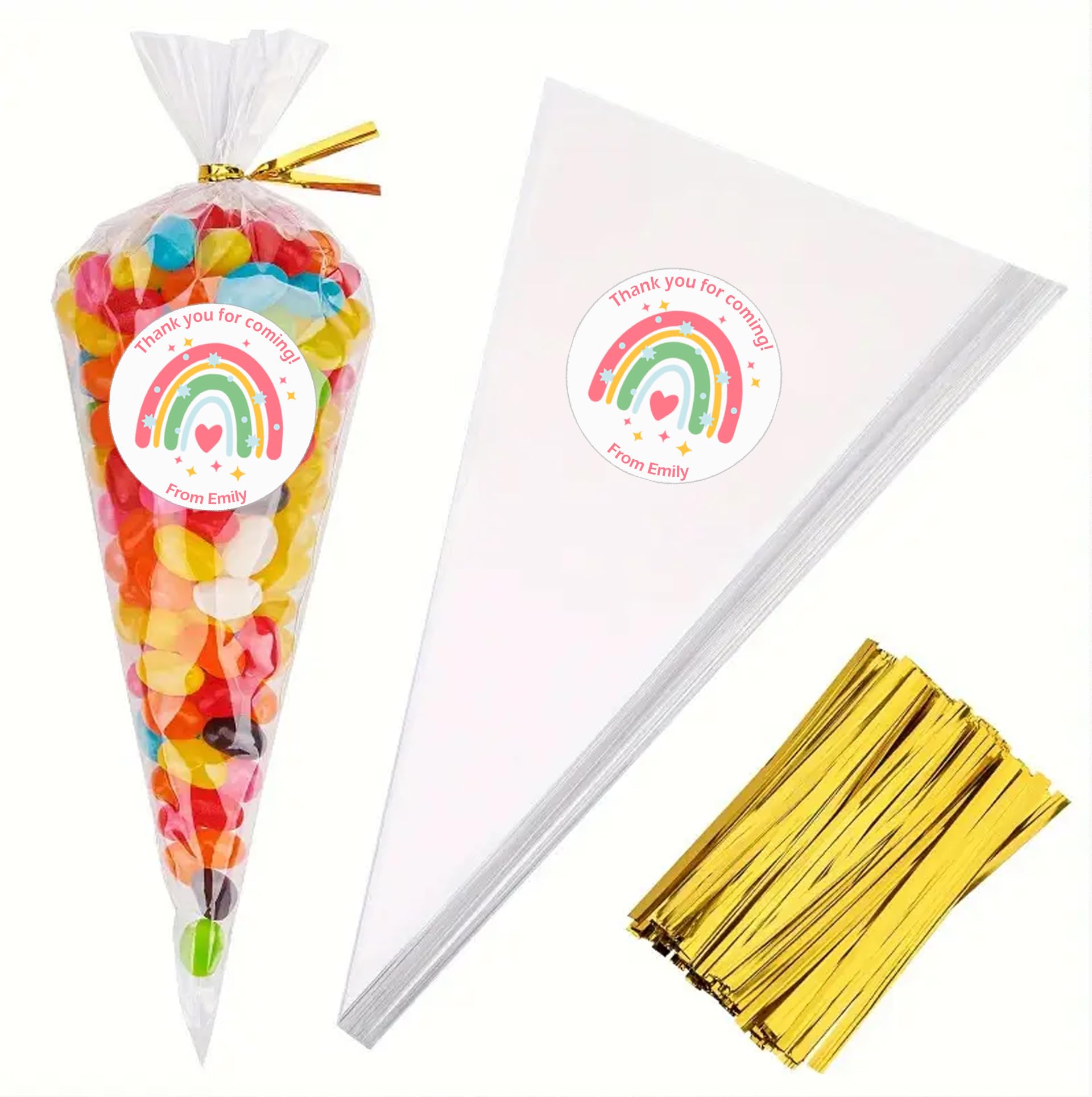 Thank You for Coming to My Party Stickers for Party Bags, 24 x 45mm Round Thank You Stickers for Party Bags, Thank You for Coming to My Party Bag Stickers Sheet (Rainbow Pink) with 24 Empty Cones