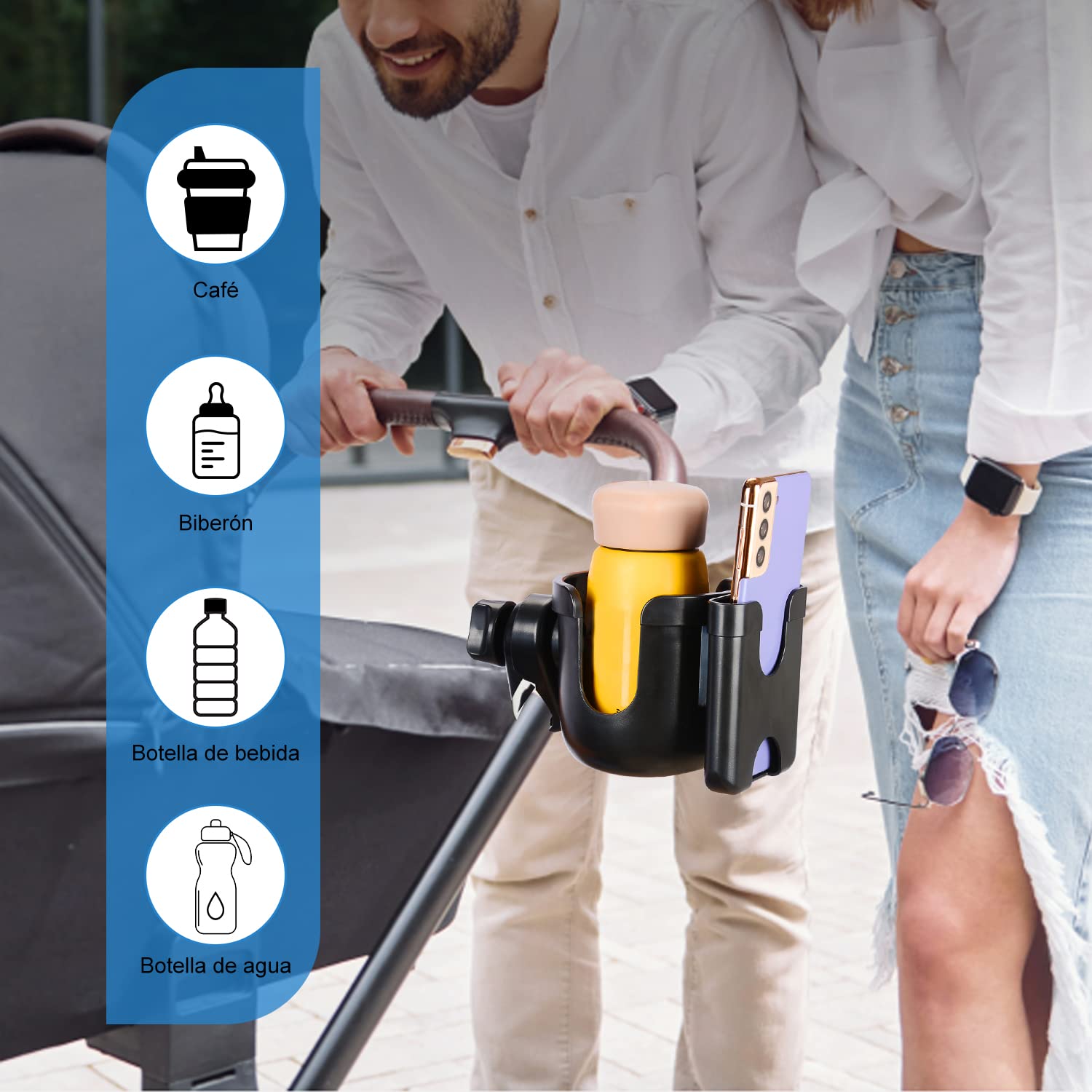 supregear Soporte Universal 2 en 1 para Taza y Teléfono, Rotación 360° Compatible con Taza de Padre, Botella de Agua, Cochecito, Andador y Bicicleta, Negro Sin Herramientas